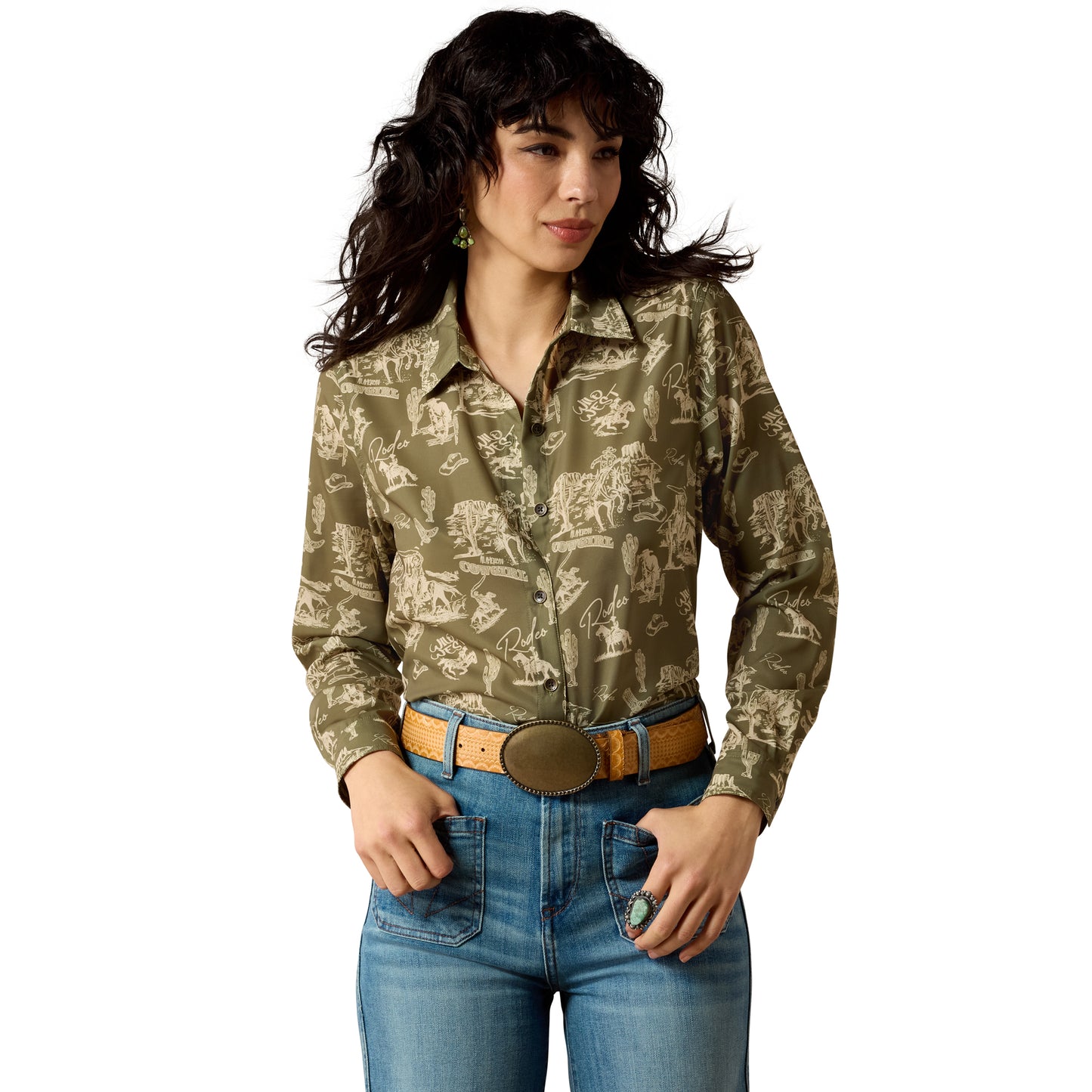 Ariat Ladies Homestyle Moss Green Button Shirt 10079273