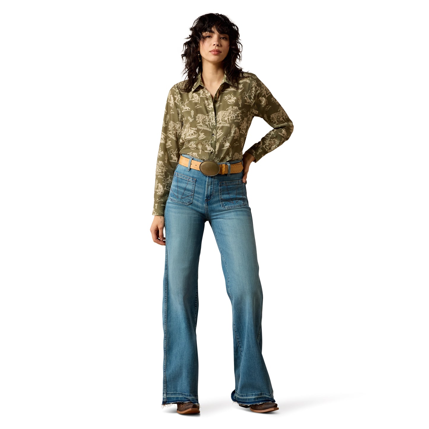 Ariat Ladies Homestyle Moss Green Button Shirt 10079273