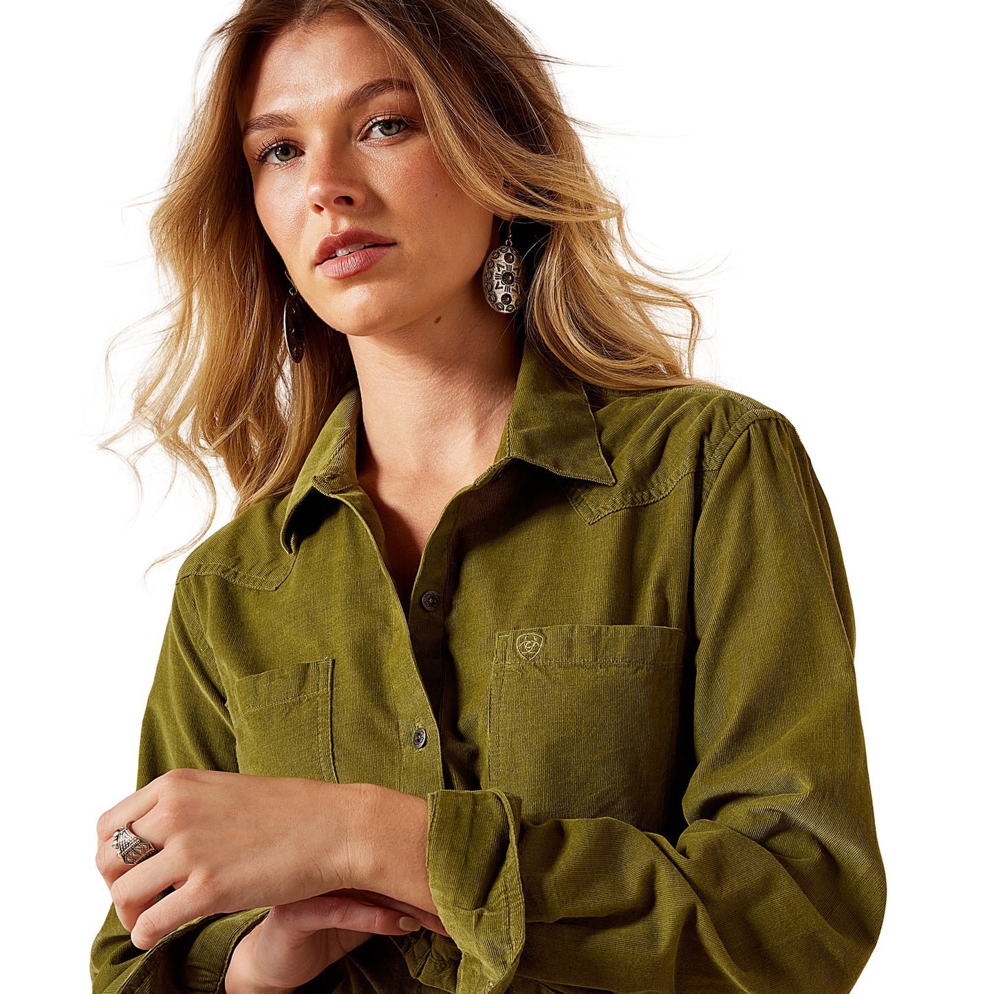 Ariat Ladies Billie Jean Moss Green Button Down Shirt 10079274