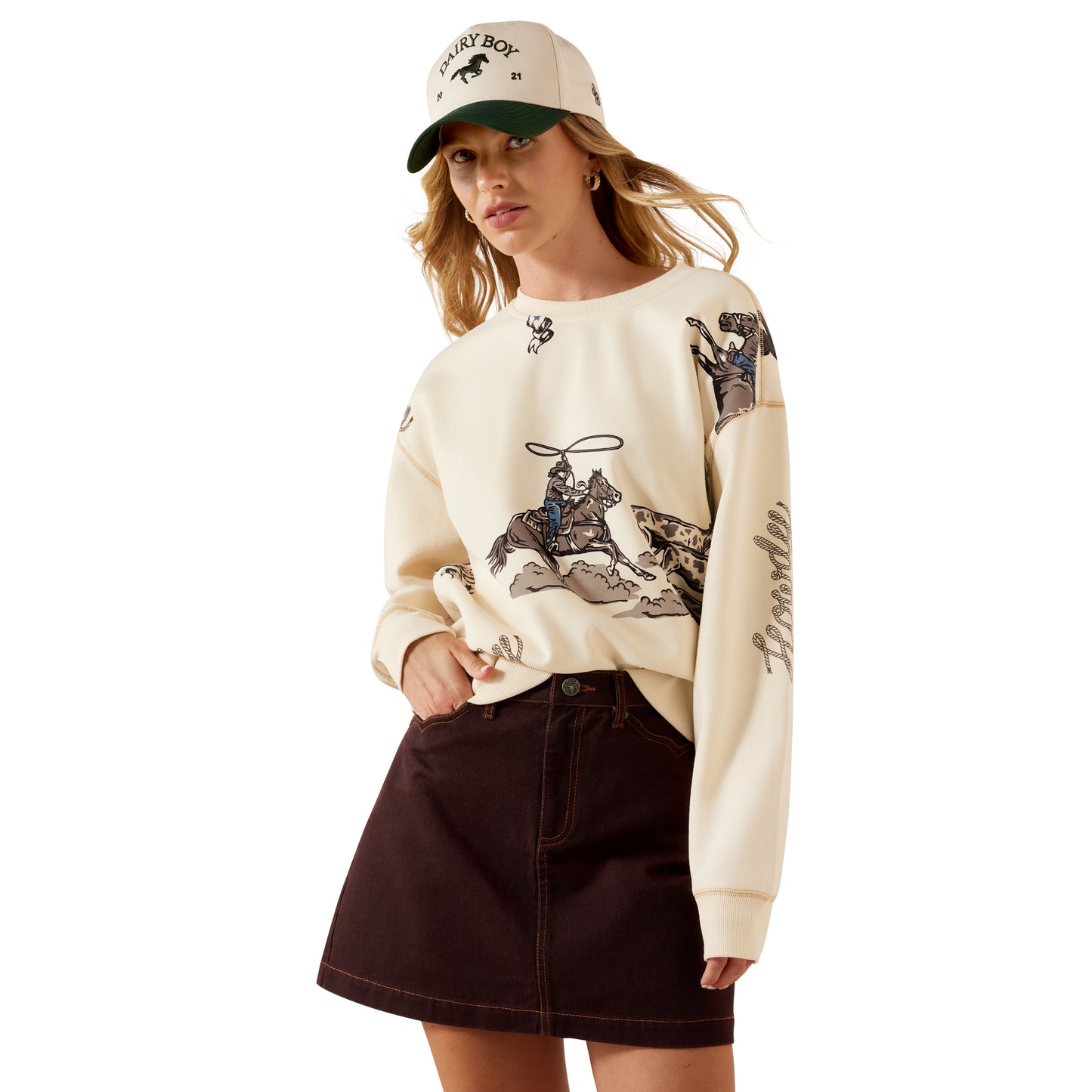Ariat Ladies Rancher Parchment Novelty Sweatshirt 10079307