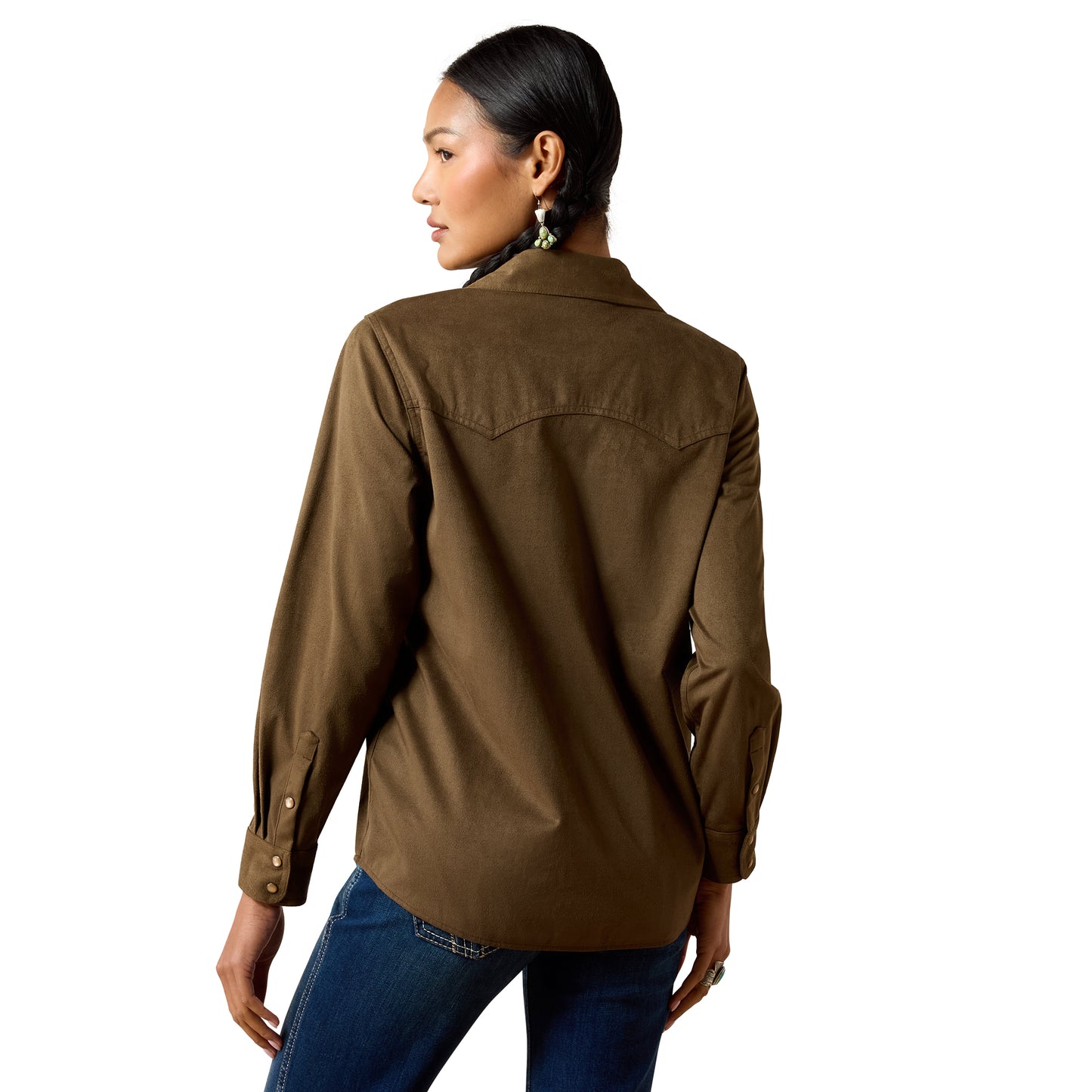 Ariat Ladies Autumn Drift Olive Suede Western Snap Shirt 10079318