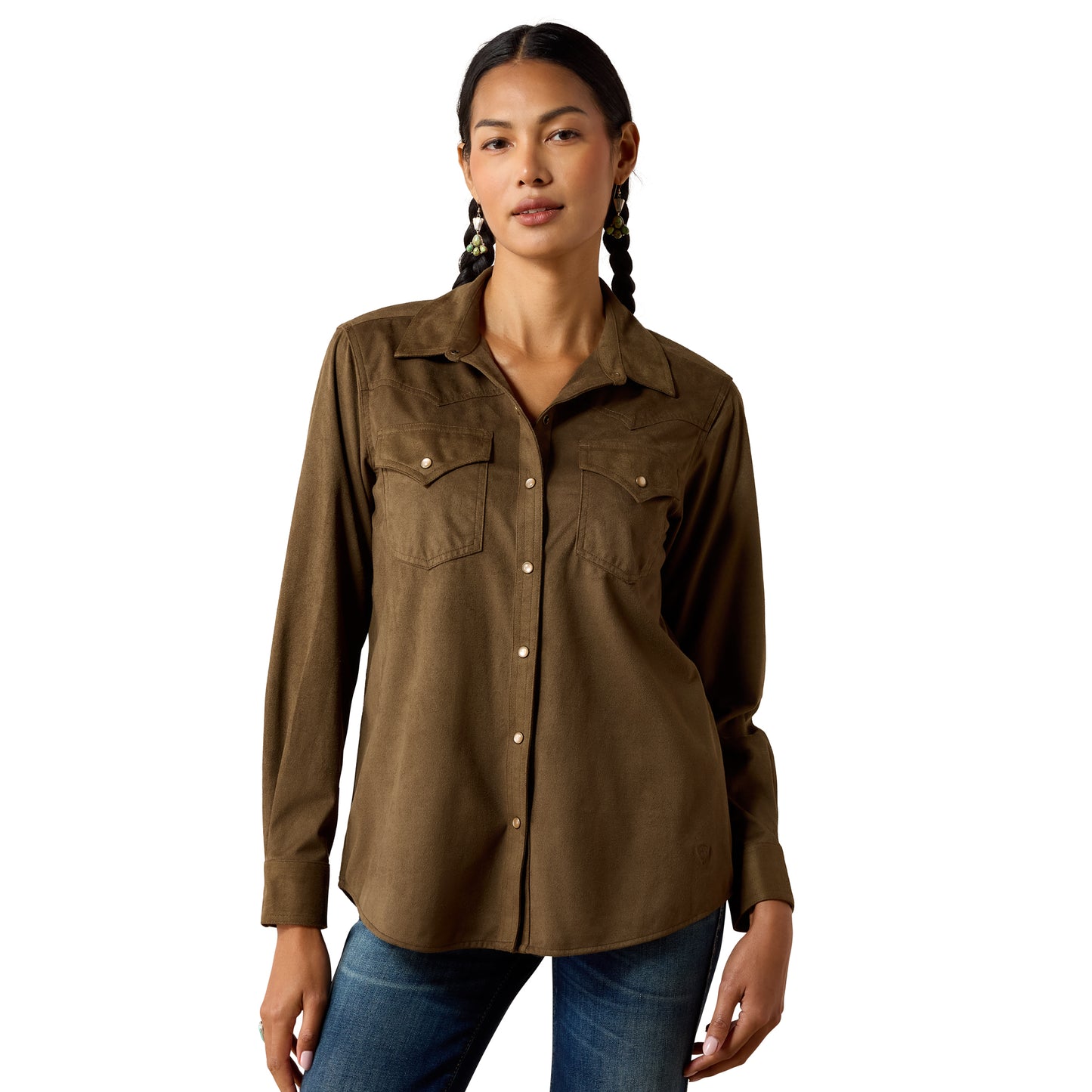 Ariat Ladies Autumn Drift Olive Suede Western Snap Shirt 10079318