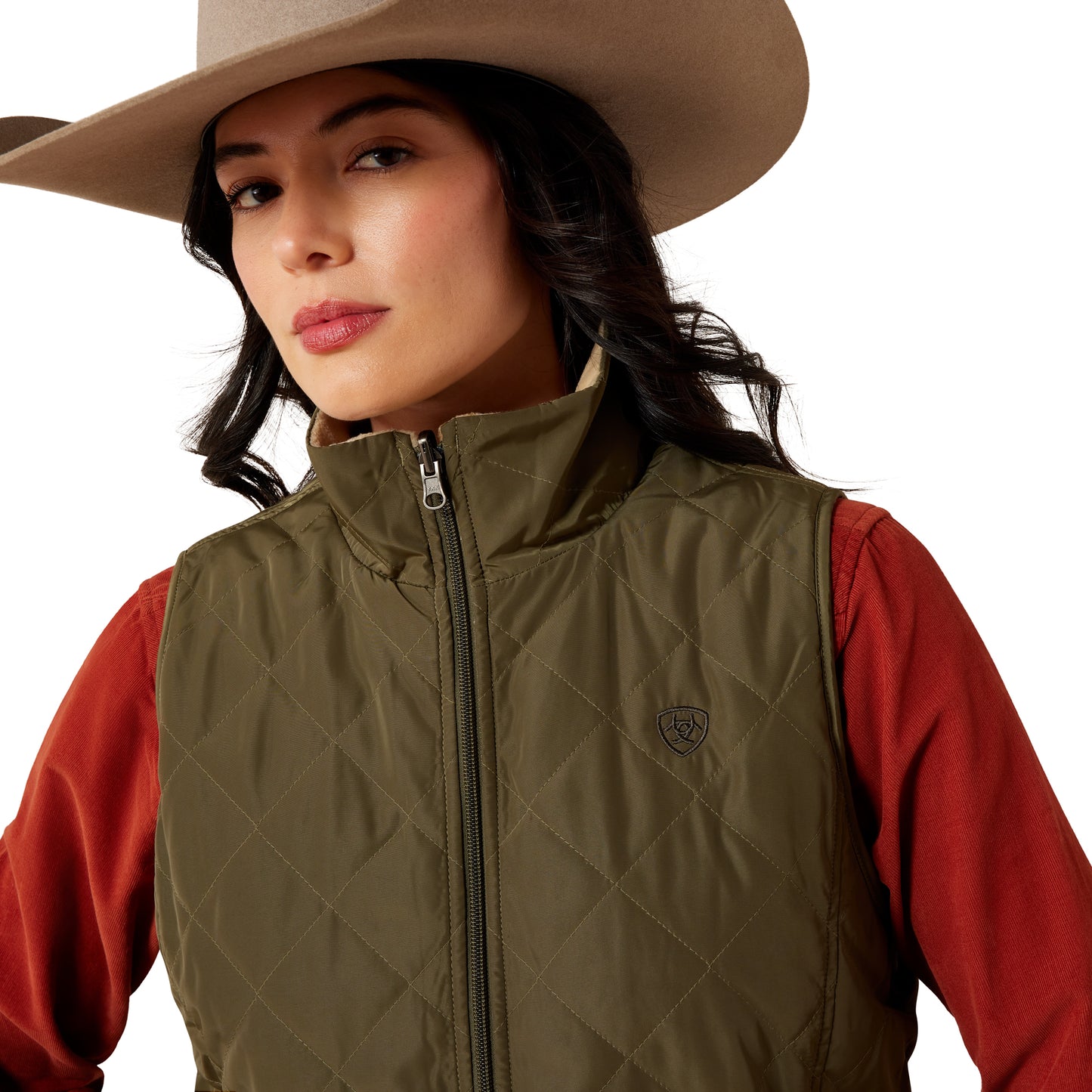 Ariat Ladies Dilon 2.0 Ivy Green Wild Horse Print Reversible Insulated Vest 10079319