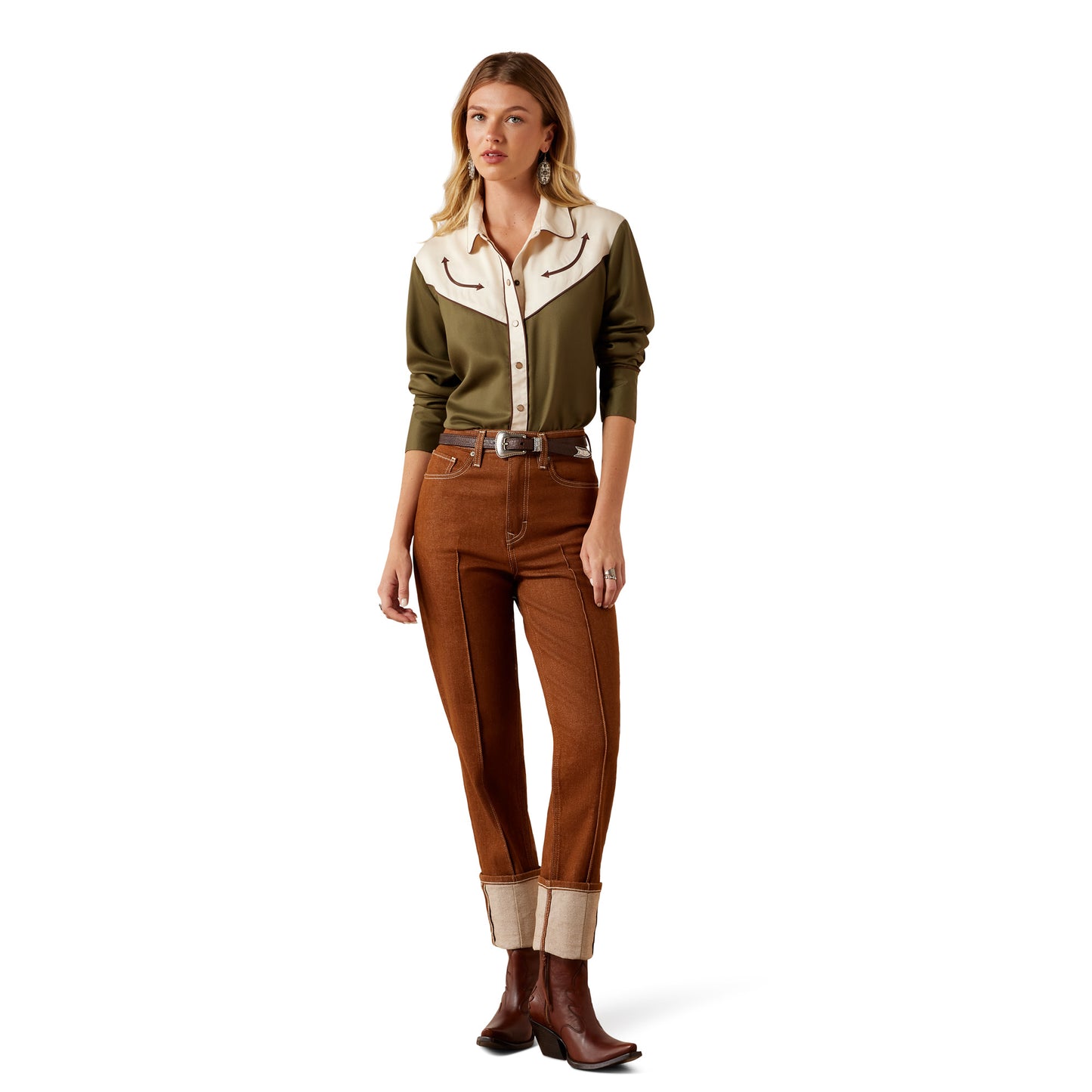 Ariat Ladies Bellamy Ivy Green & Parchment Snap Shirt 10079320