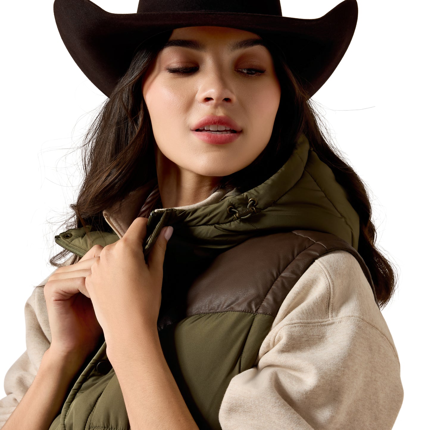 Ariat Ladies Ivy Green Chicory Coffee Frontier Puffer Vest 10079321