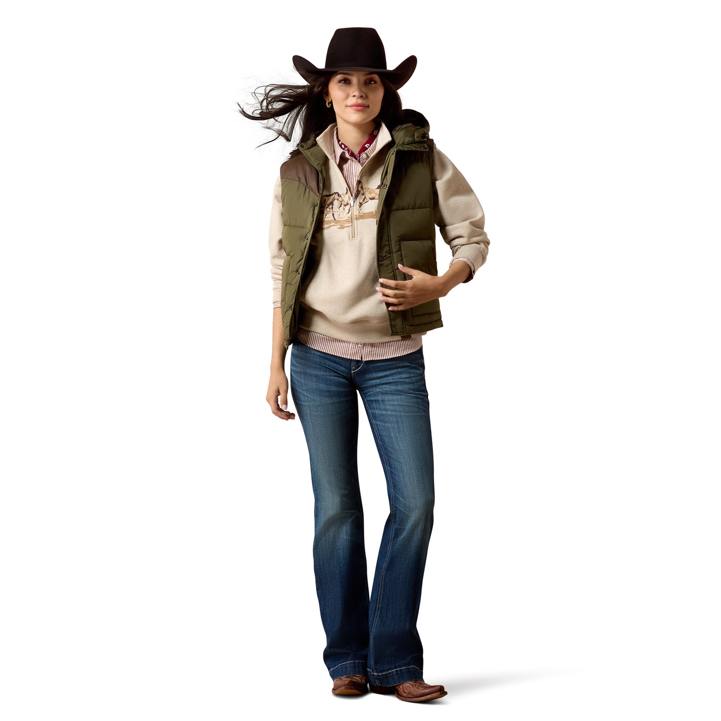Ariat Ladies Ivy Green Chicory Coffee Frontier Puffer Vest 10079321