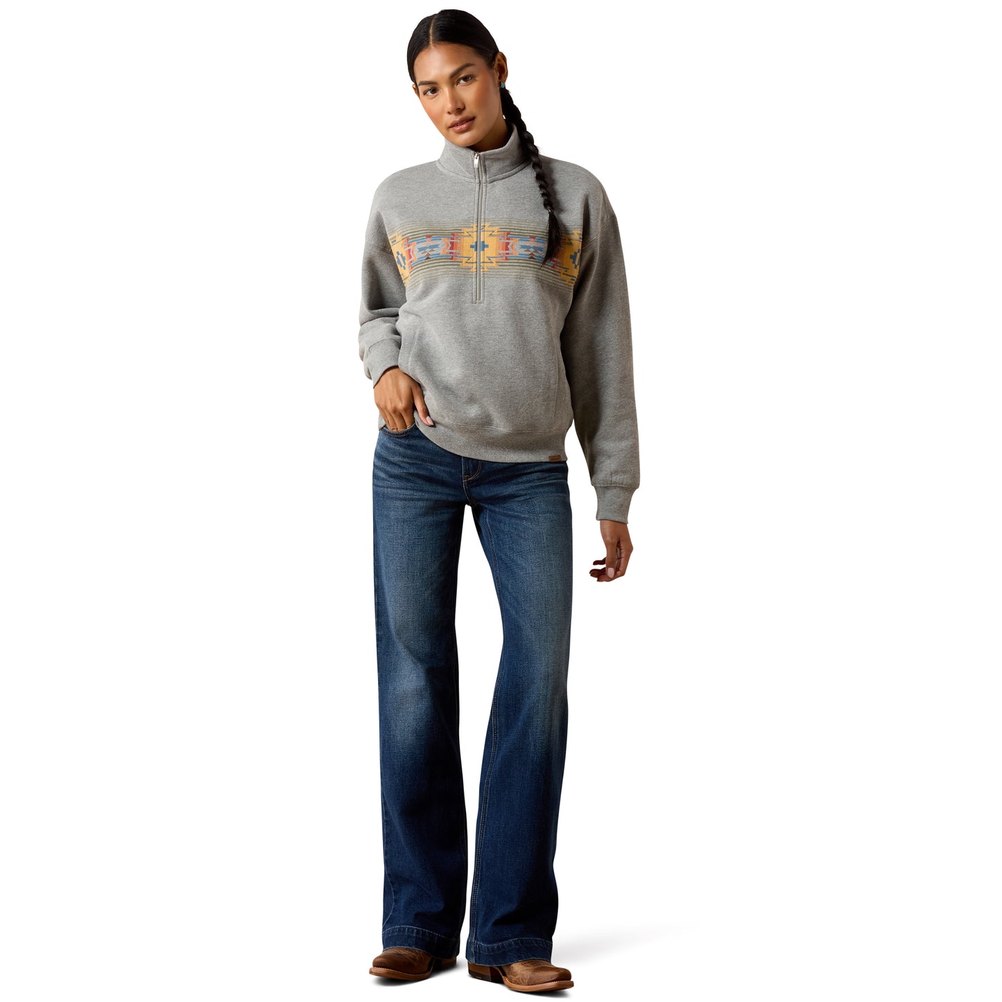 Ariat Ladies Selena Heather Grey 1/2 Zip Sweatshirt 10079347