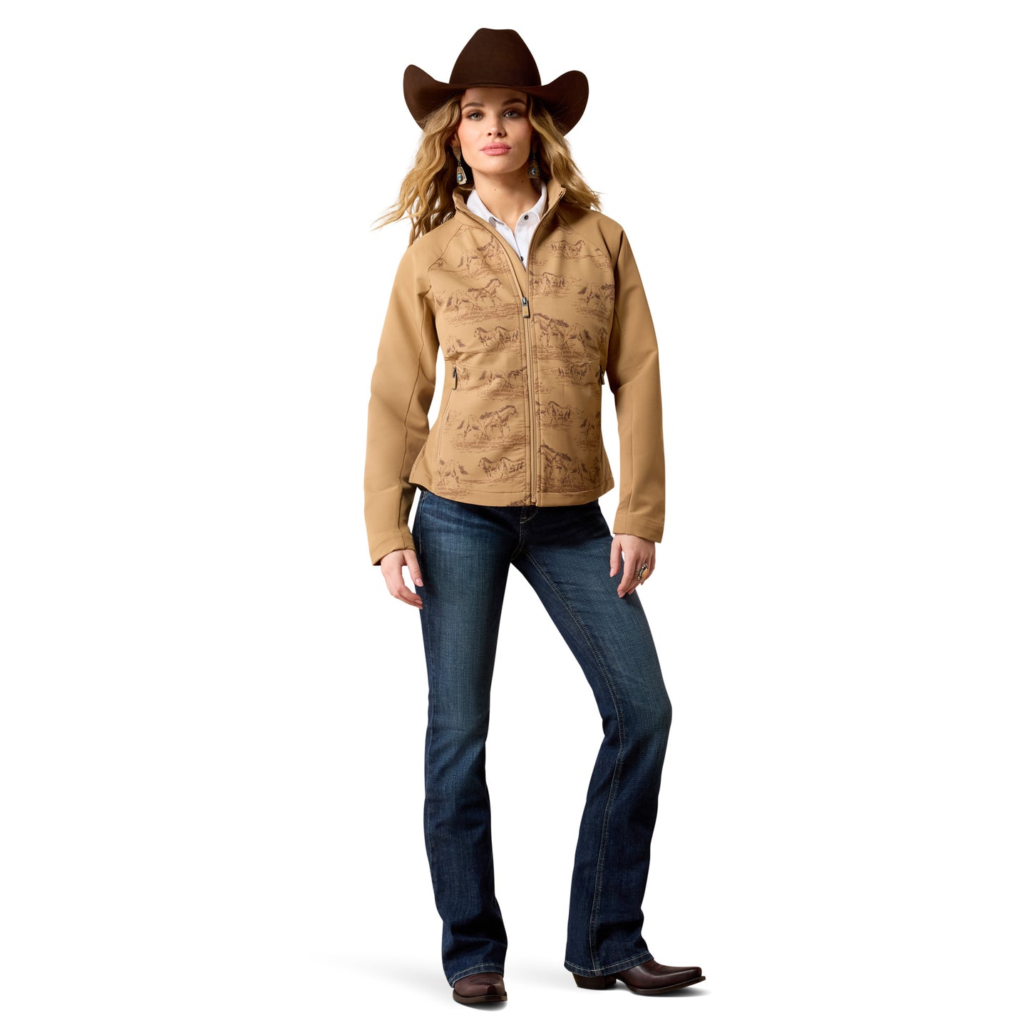 Ariat Ladies Tigers Eye Wild Horses Print Beige Jacket 10079393