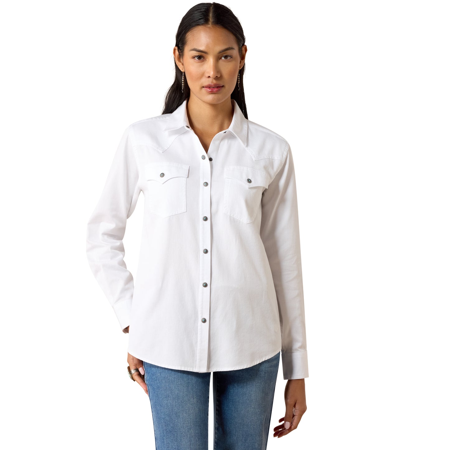 Ariat Ladies Silver Horizon White Western Snap Shirt 10079428