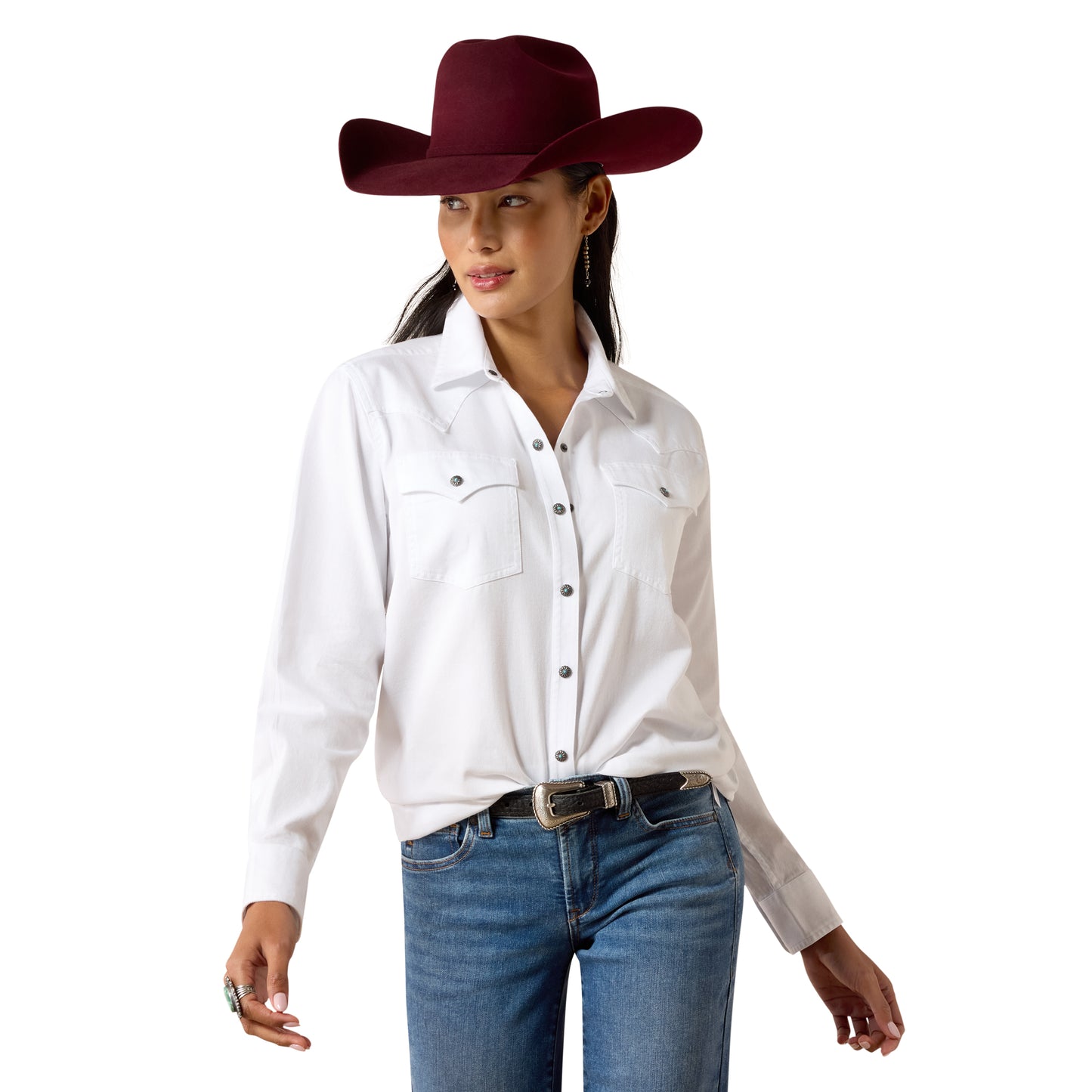 Ariat Ladies Silver Horizon White Western Snap Shirt 10079428