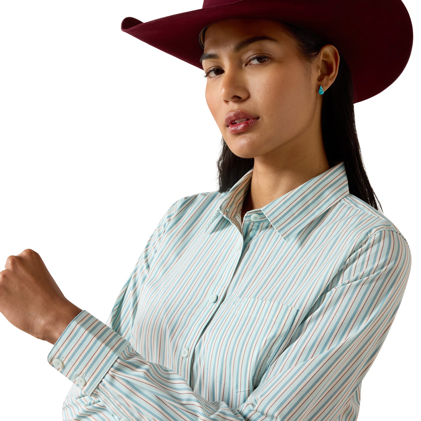 Ariat Ladies Kirby Stretch Saltwater Henna Striped Button Down Shirt 10079441