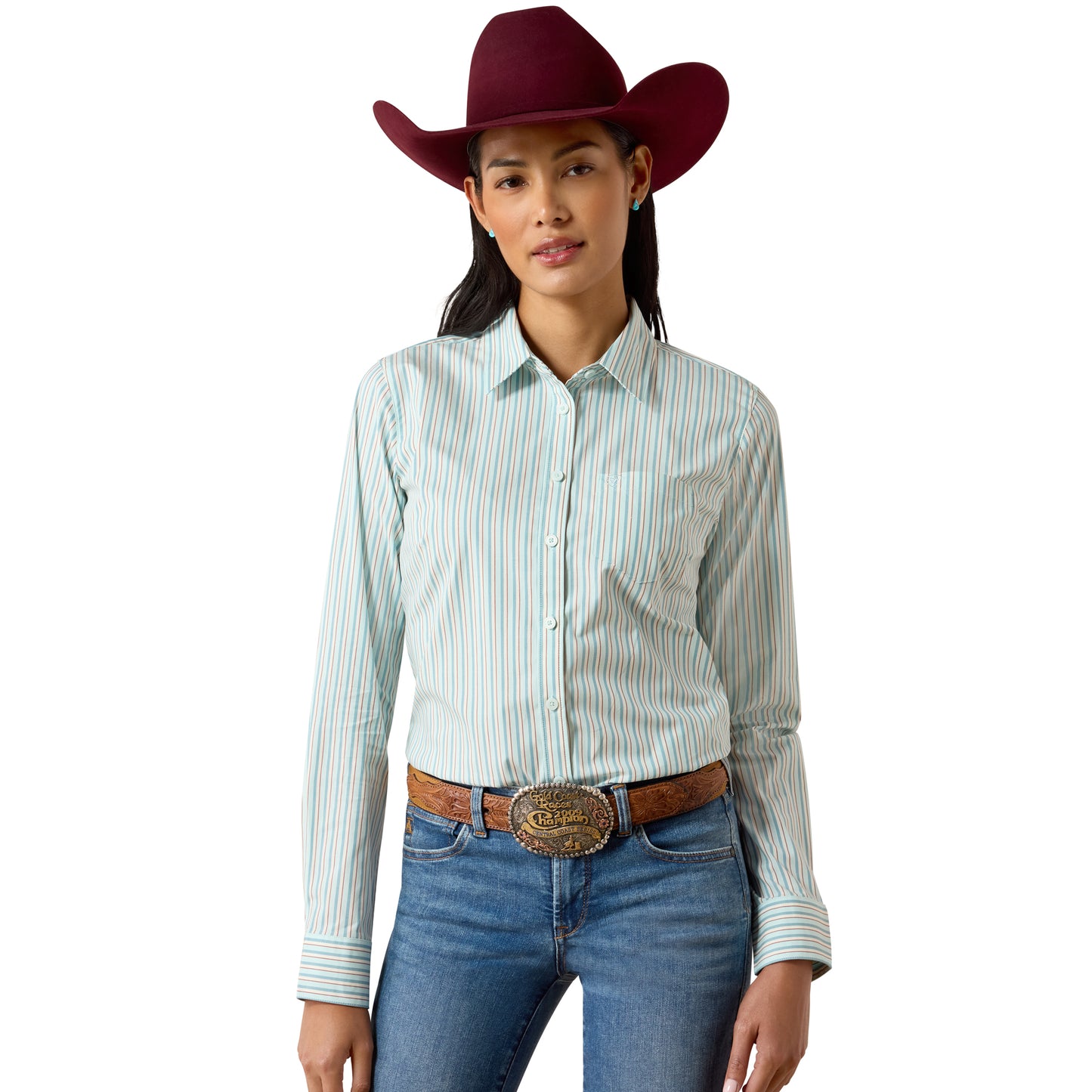 Ariat Ladies Kirby Stretch Saltwater Henna Striped Button Down Shirt 10079441