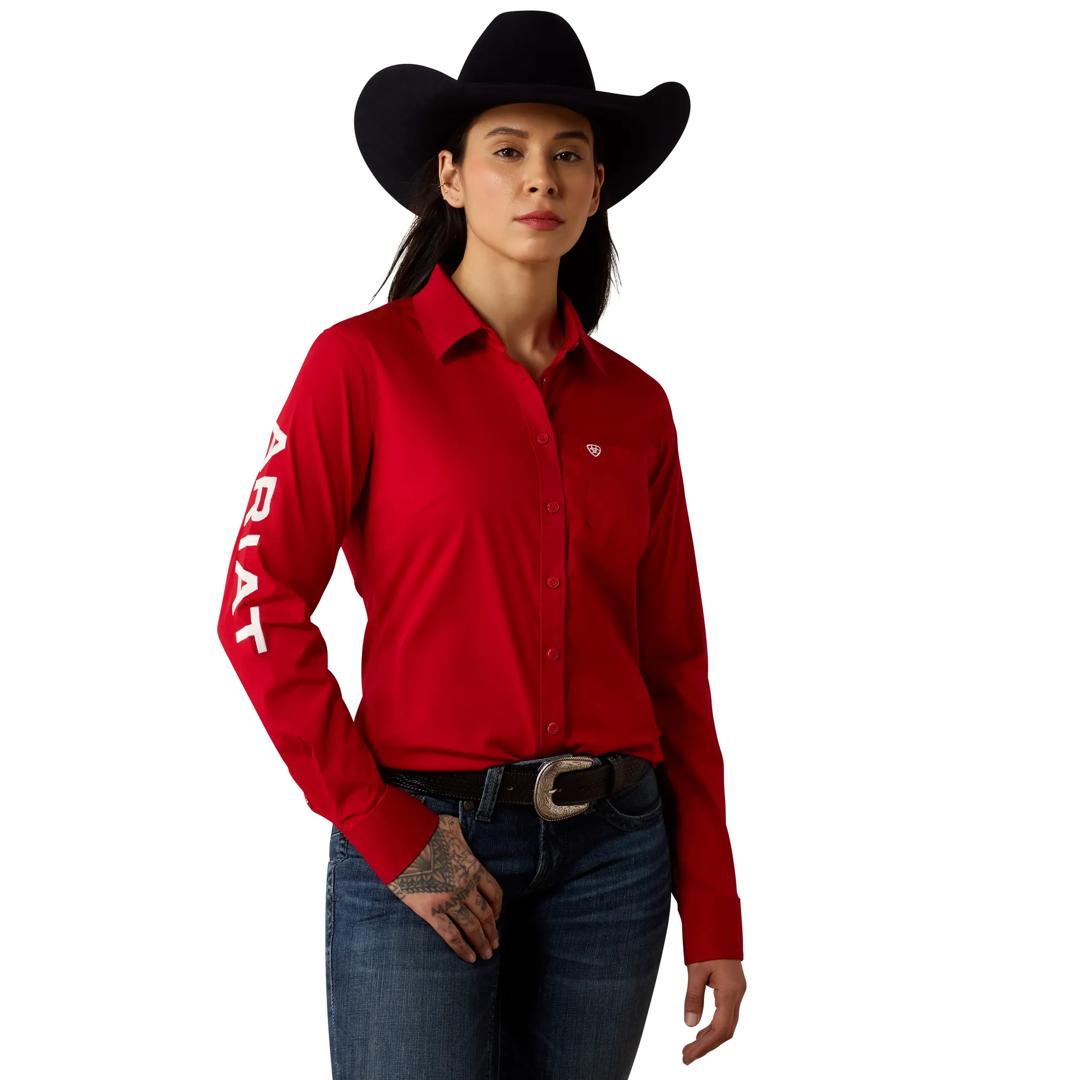 Ariat Ladies Savvy Red Team Kirby Button Down 10079477 front