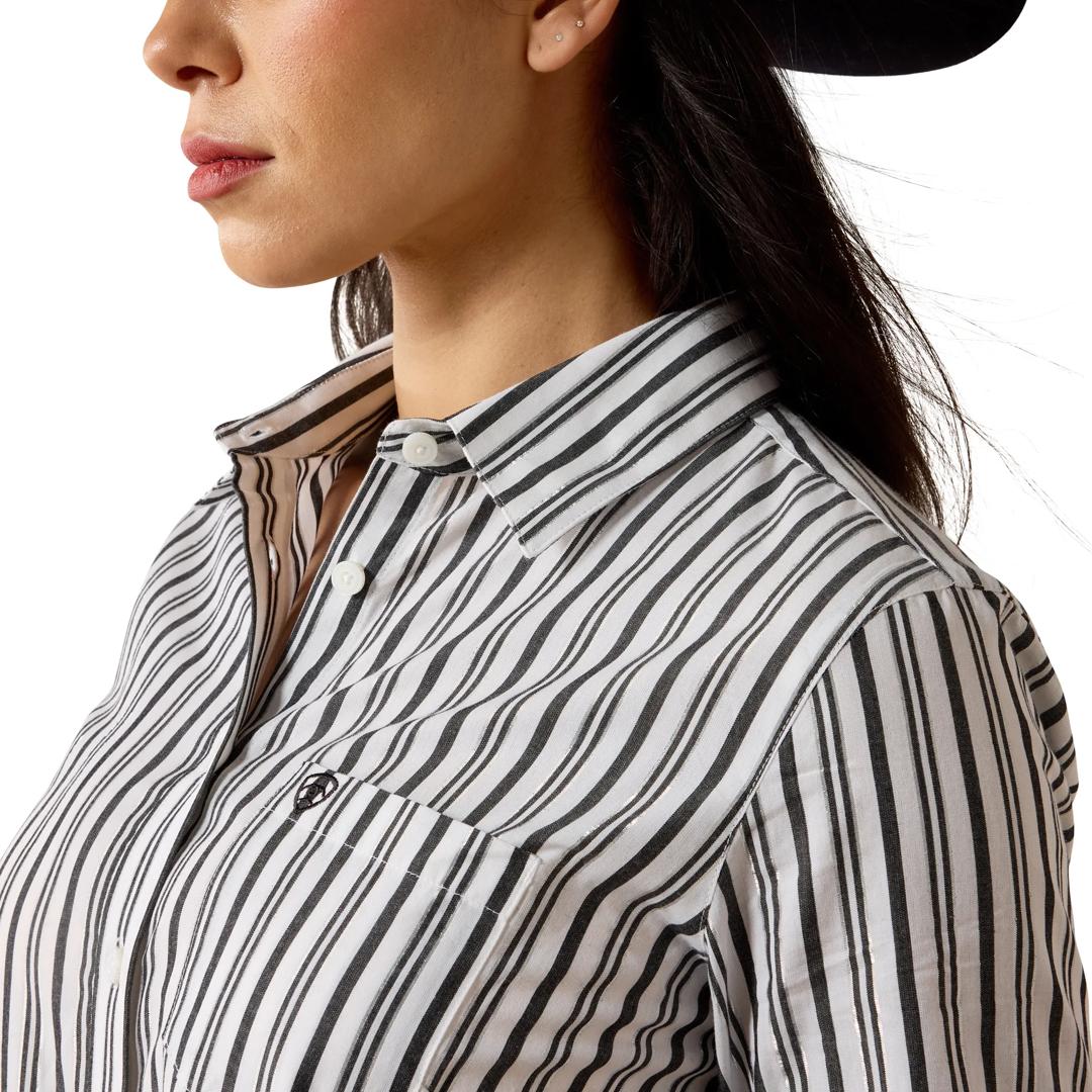 Ariat Ladies Black & White Striped Team Kirby Button Down 10079536 detail01