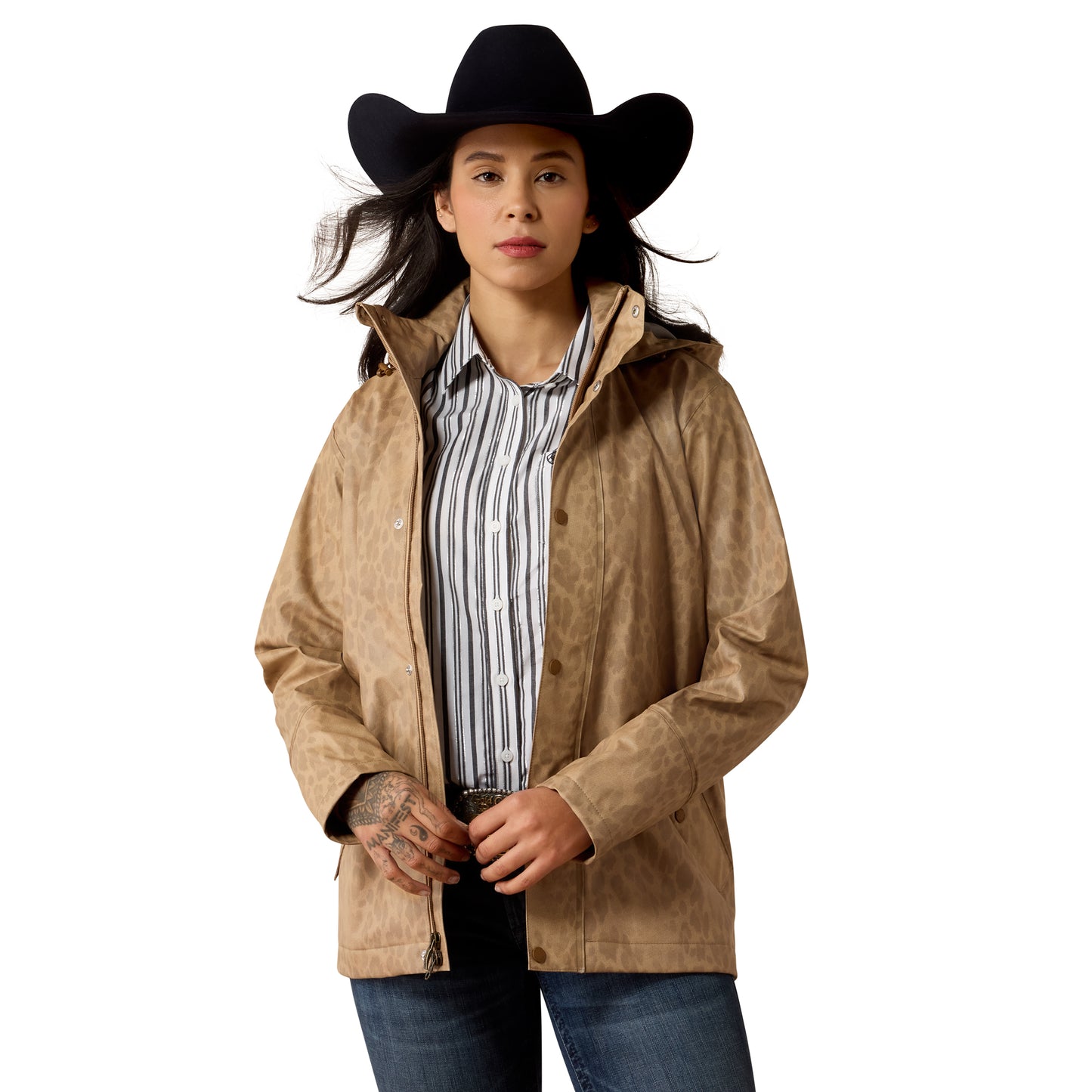 Ariat Ladies Faded Leopard Beige Drizzle Rain Coat 10079586