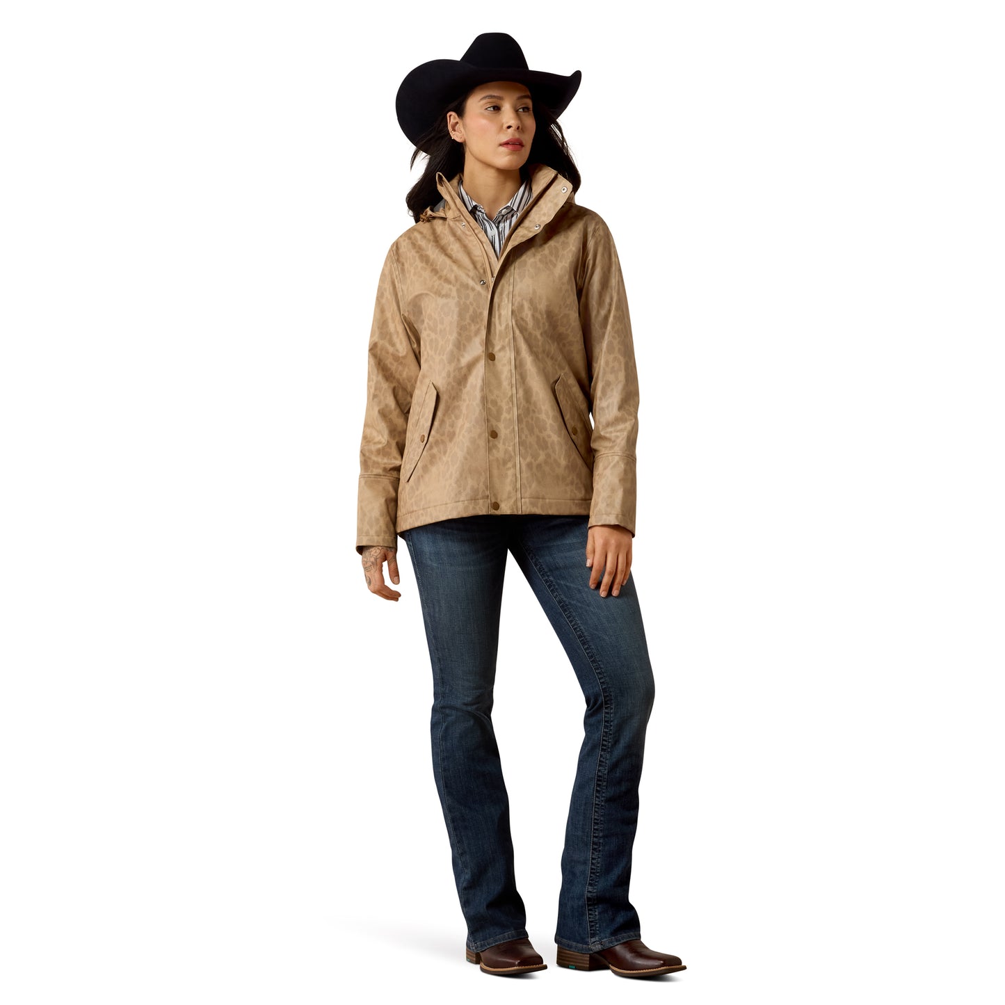 Ariat Ladies Faded Leopard Beige Drizzle Rain Coat 10079586