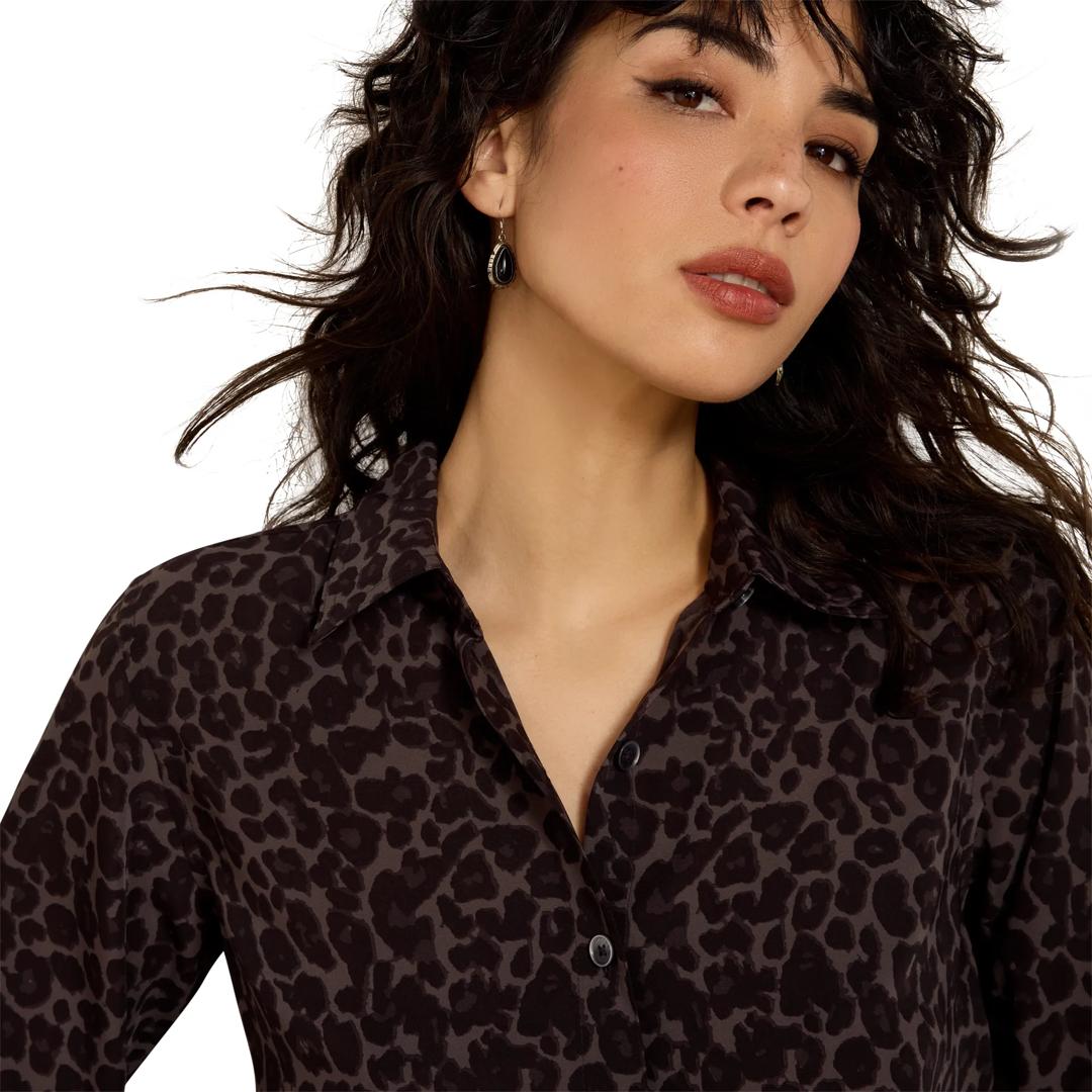 Ariat Ladies Grey Leopard Print Homestyle Button Down 10079603 detail01
