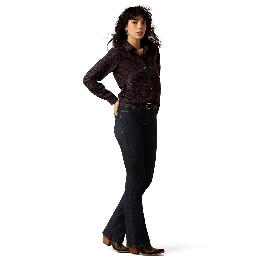 Ariat Ladies Grey Leopard Print Homestyle Button Down 10079603 full