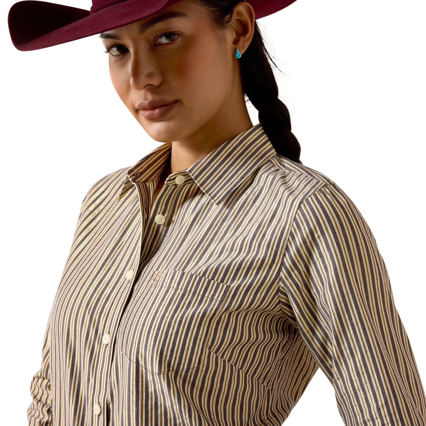 Ariat Ladies Kirby Stretch Chocolate Plum Striped Button Down Shirt 10079668