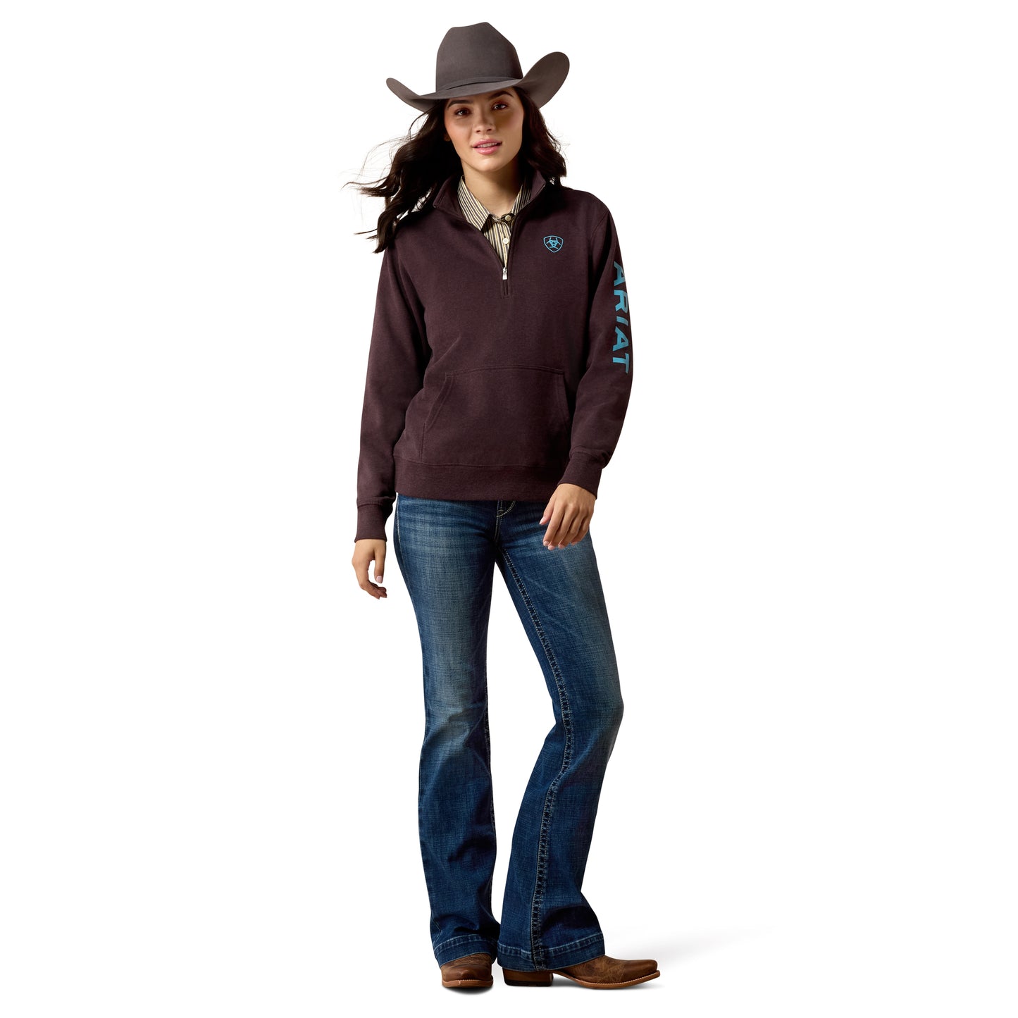 Ariat Ladies Foundation Logo Chocolate Plum Heather 1/2 Zip Sweatshirt 10079669