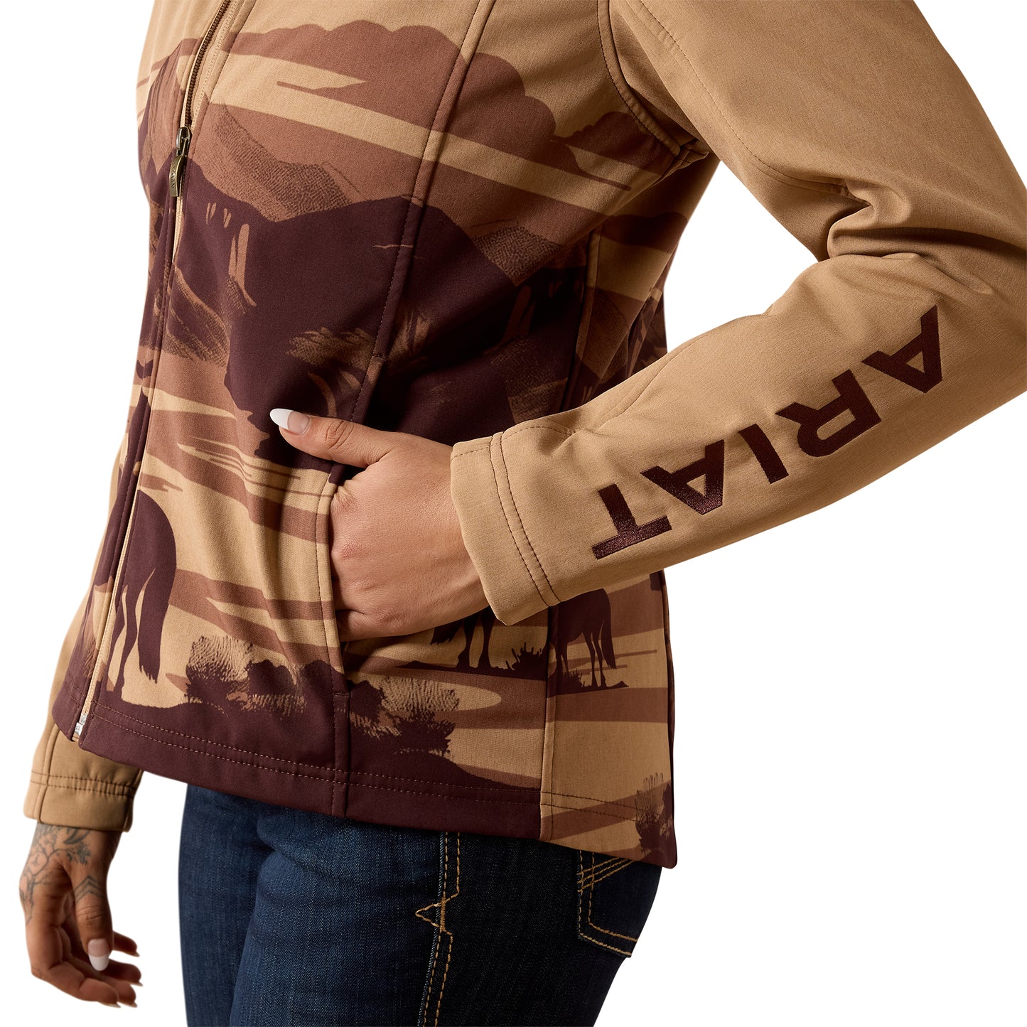 Ariat Ladies Logo Lone Ranger Print Brown Softshell Jacket 10079881