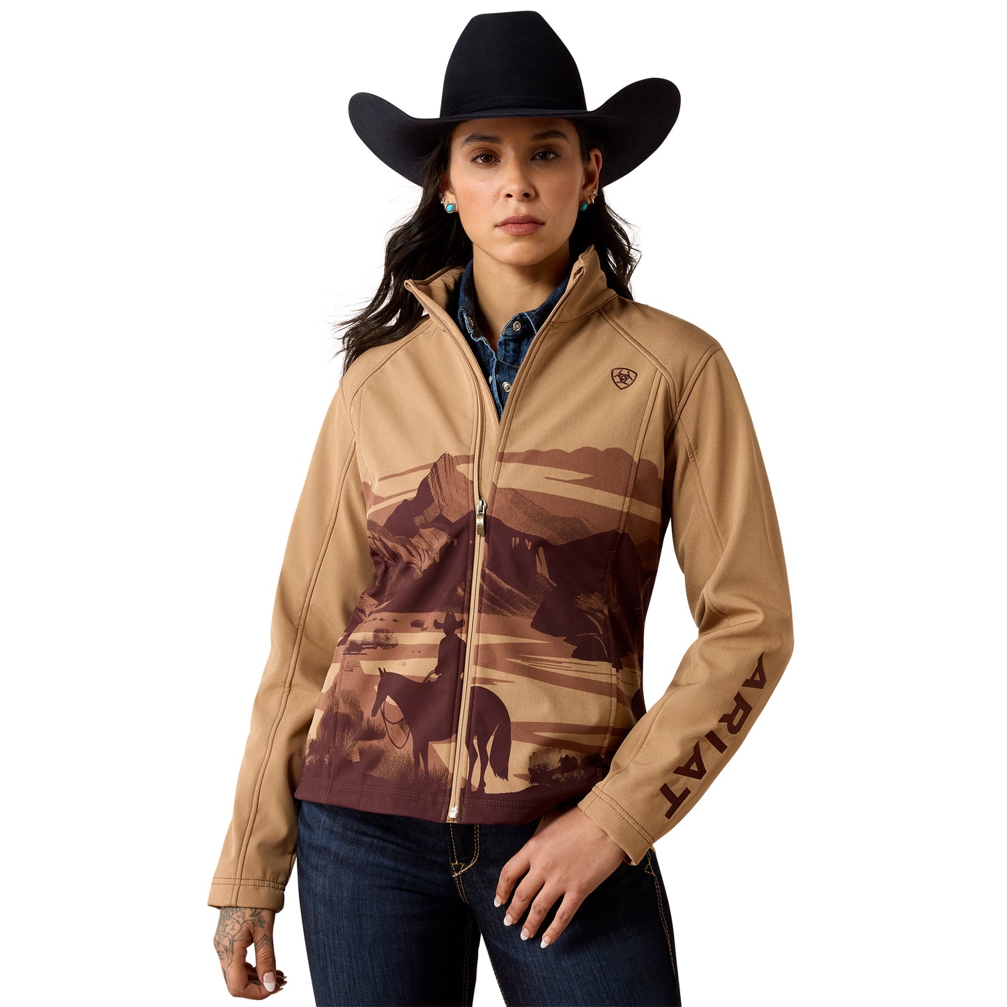Ariat Ladies Logo Lone Ranger Print Brown Softshell Jacket 10079881