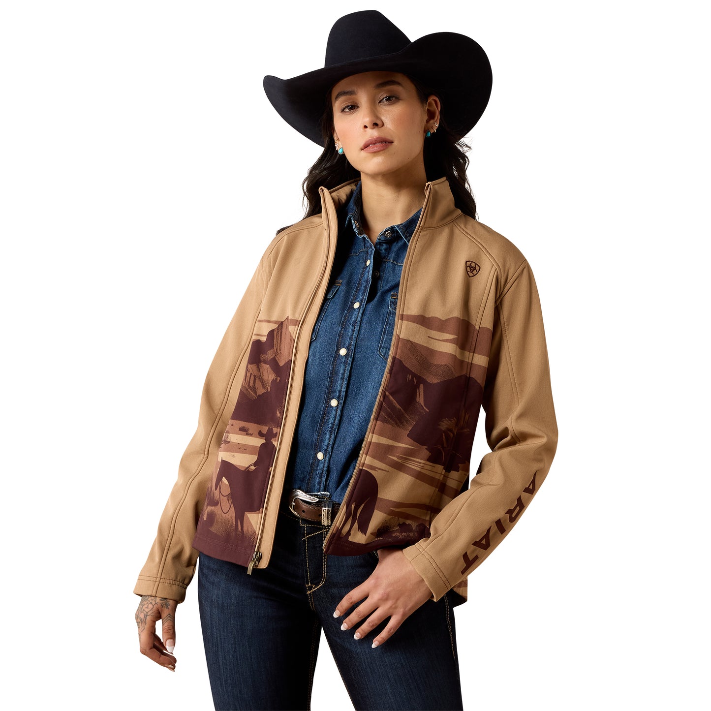 Ariat Ladies Logo Lone Ranger Print Brown Softshell Jacket 10079881