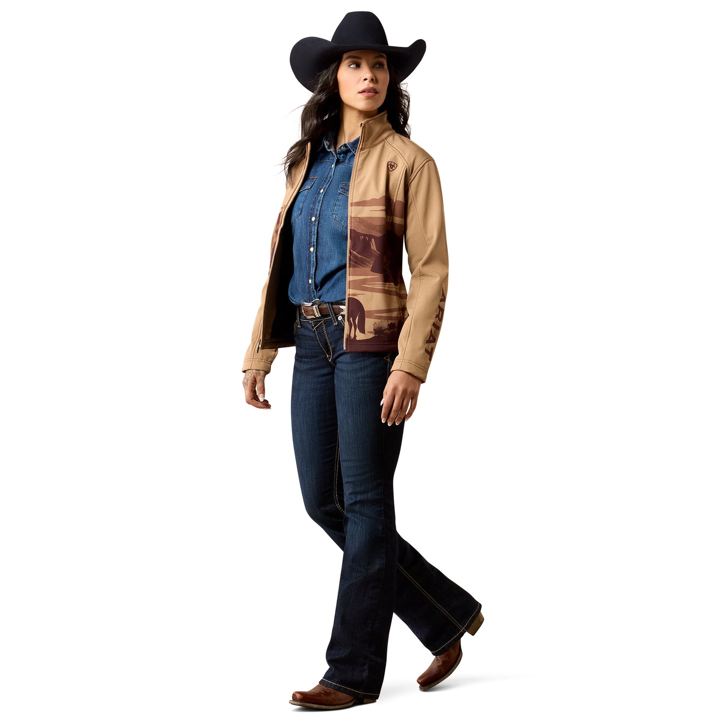 Ariat Ladies Logo Lone Ranger Print Brown Softshell Jacket 10079881