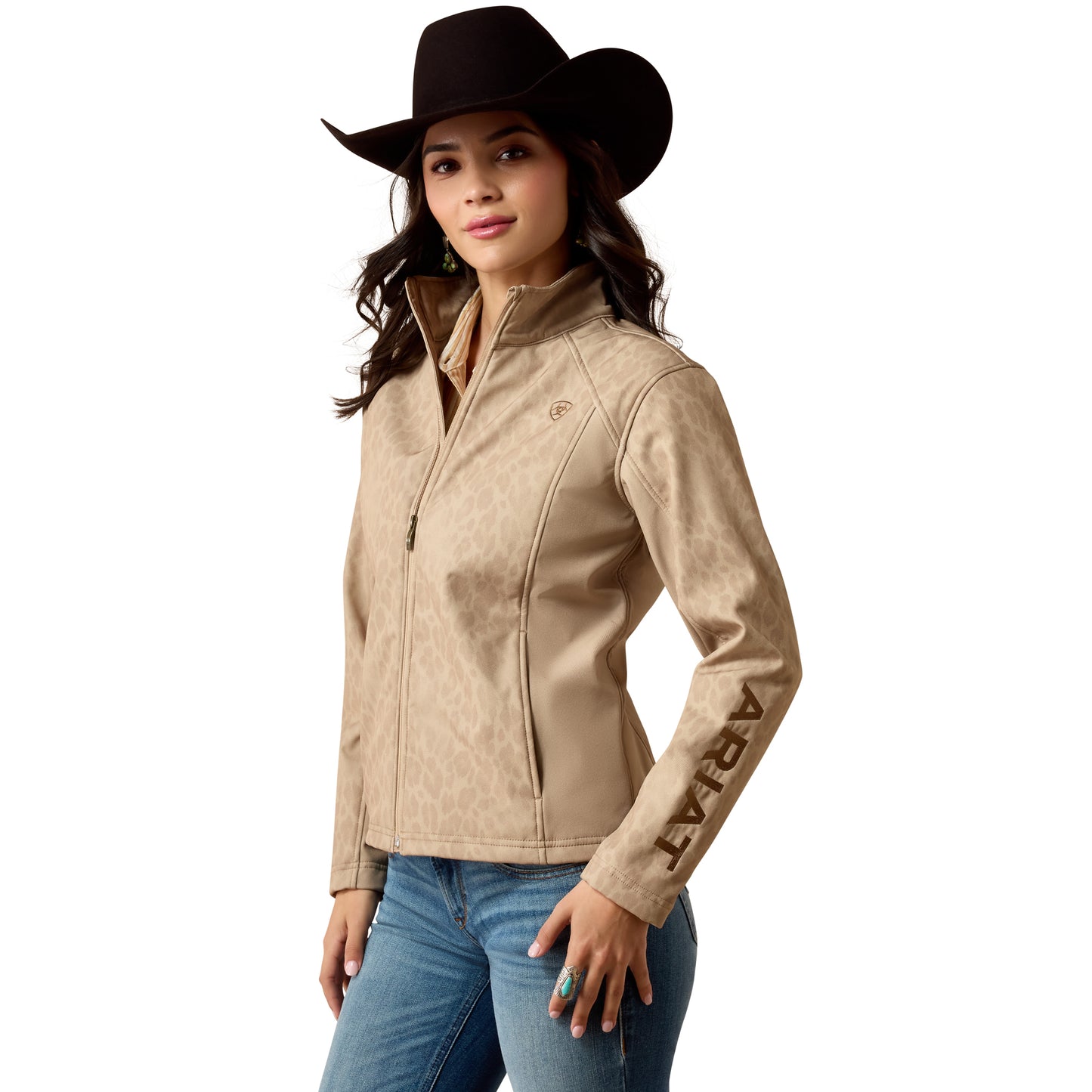 Ariat Ladies Logo Faded Leopard Print Beige Softshell Jacket 10079888