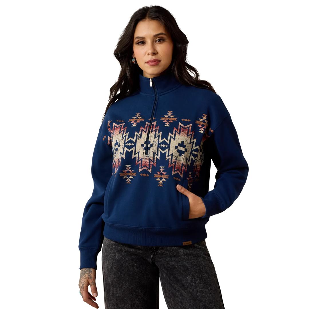 Ariat Ladies Fern Pageant Blue 1/2 Zip Sweatshirt 10080580 front