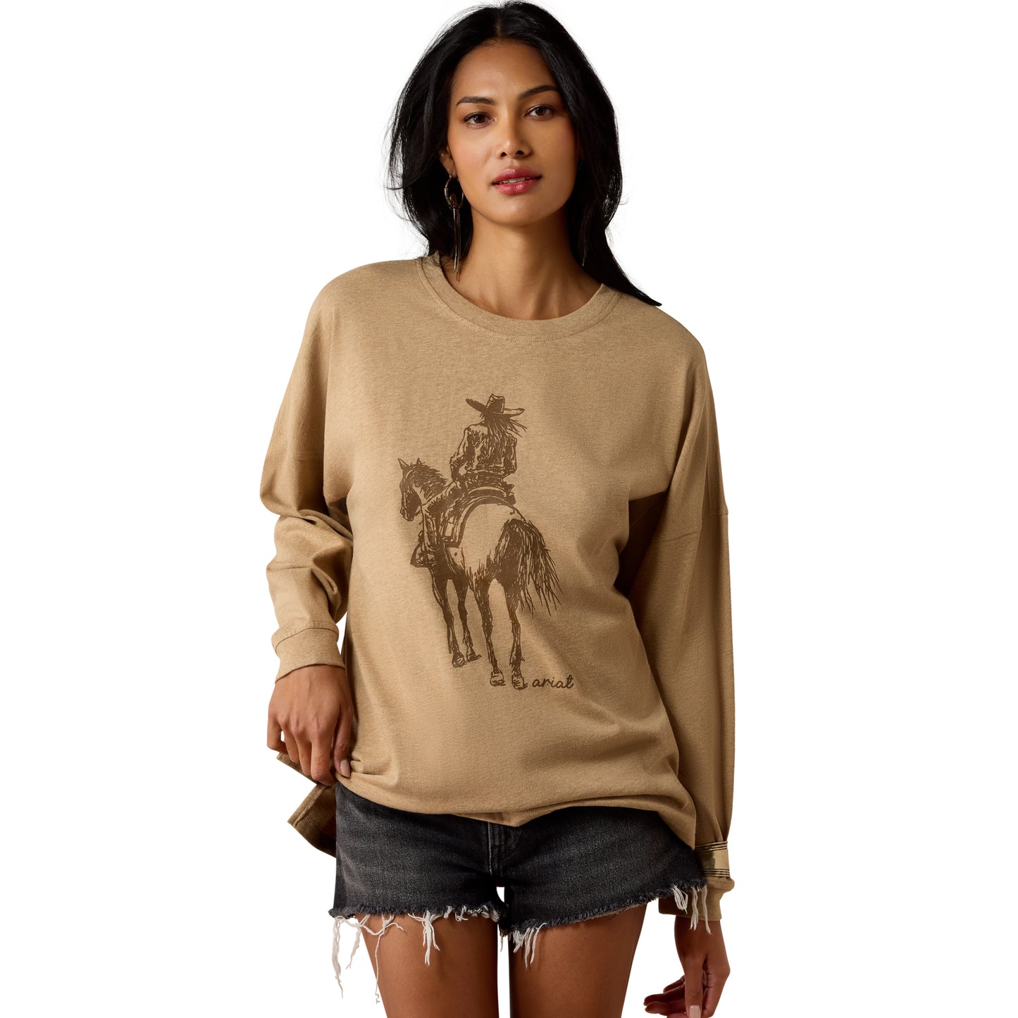 Ariat Ladies Khaki Heather Canvas Oversized T-Shirt 10080604