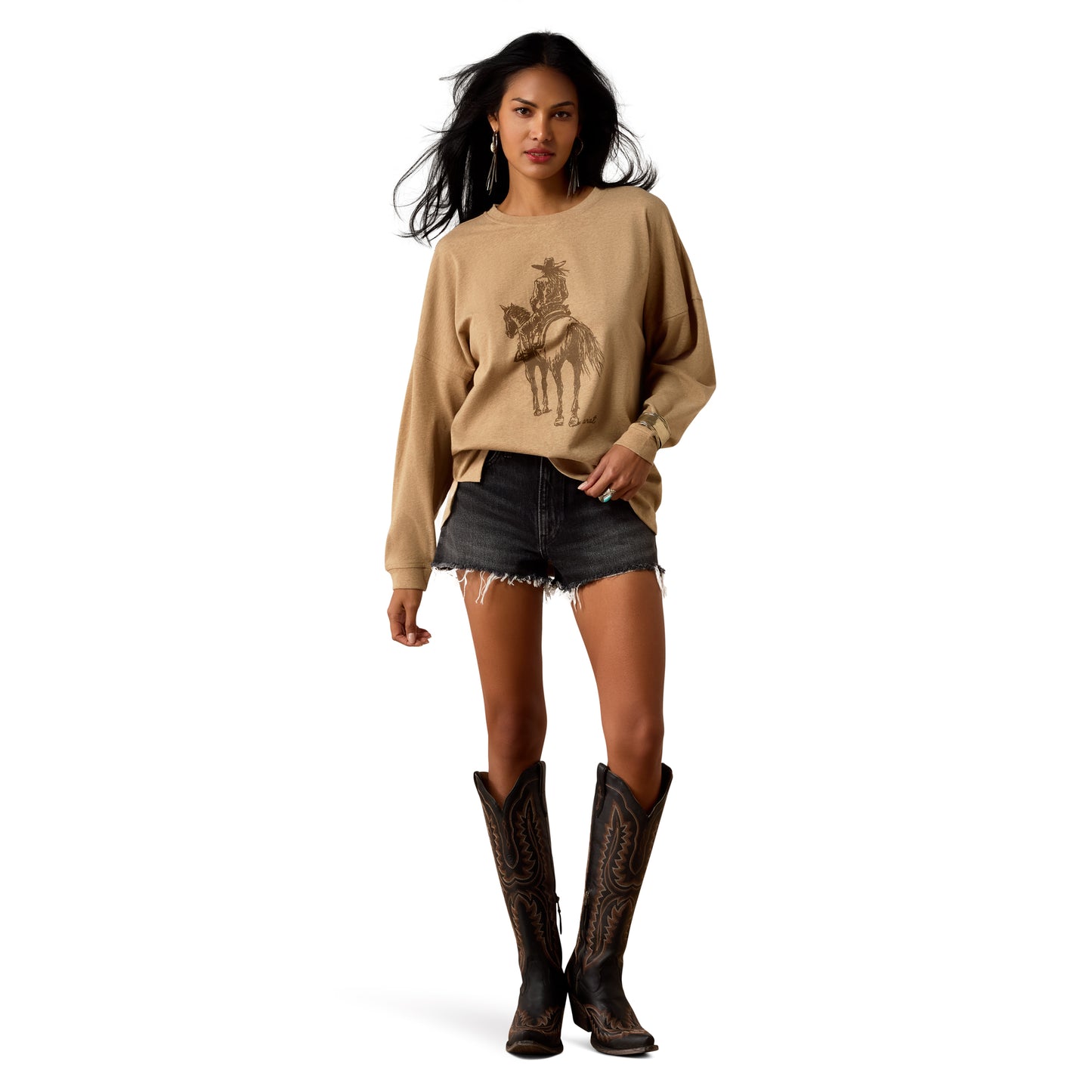 Ariat Ladies Khaki Heather Canvas Oversized T-Shirt 10080604