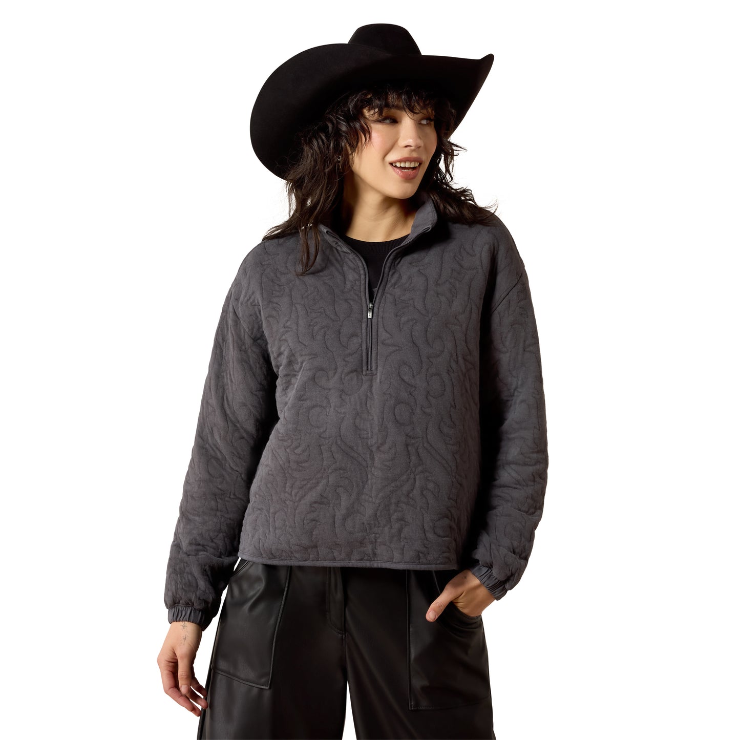 Ariat Ladies Grey Acid Wash Boot Stitch 1/2 Zip Pullover 10080613