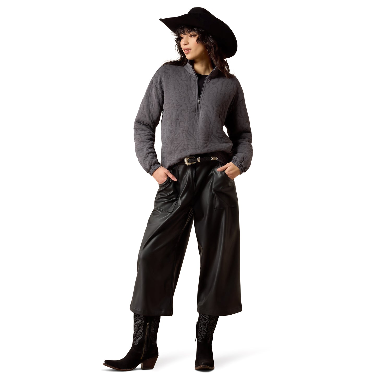 Ariat Ladies Grey Acid Wash Boot Stitch 1/2 Zip Pullover 10080613