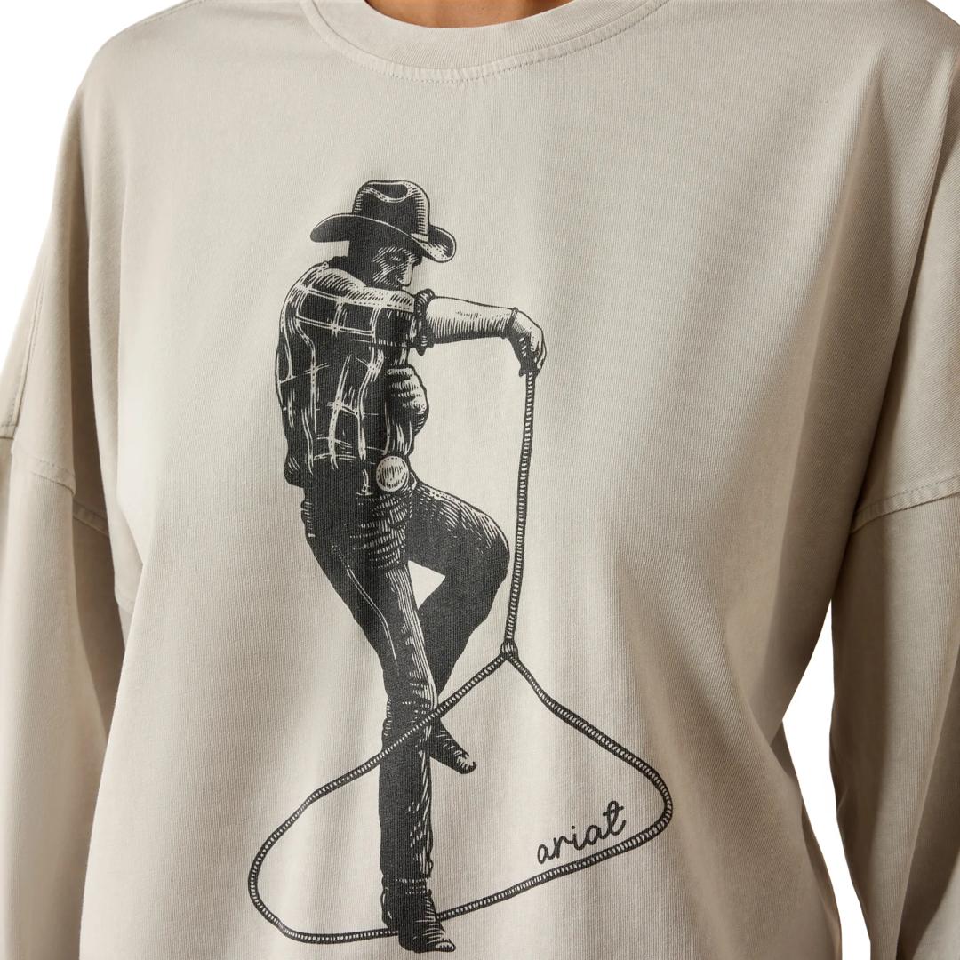 Ariat Ladies White Stonewash Canvas Oversized T-Shirt 10080620 detail01