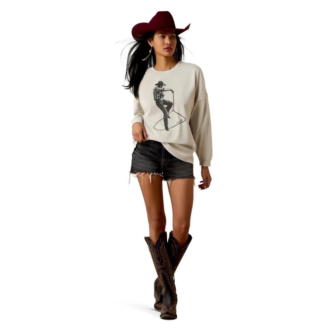 Ariat Ladies White Stonewash Canvas Oversized T-Shirt 10080620 full