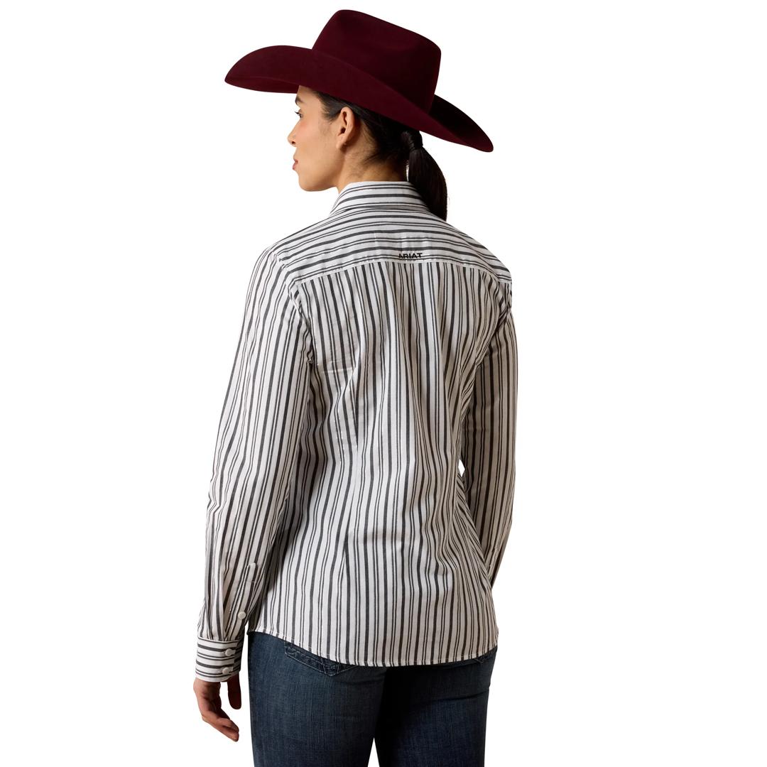 Ariat Ladies Black & White Striped Kirby Stretch Shirt 10080659 back