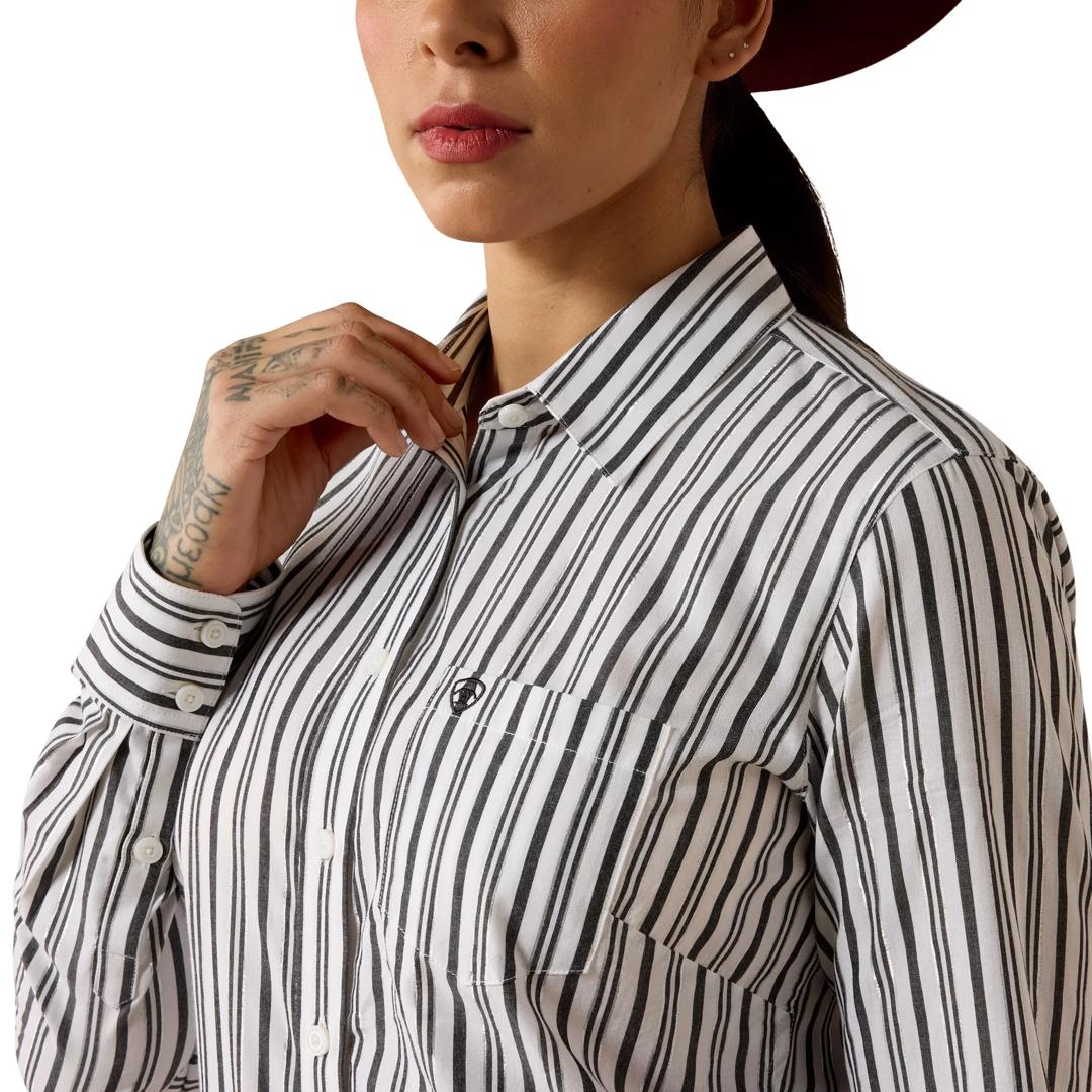 Ariat Ladies Black & White Striped Kirby Stretch Shirt 10080659 detail01