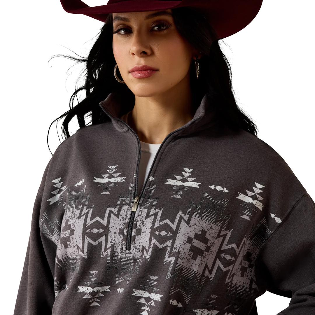Ariat Ladies Fern 1/2 Zip Black Acid Wash Sweatshirt 10080670 detail01