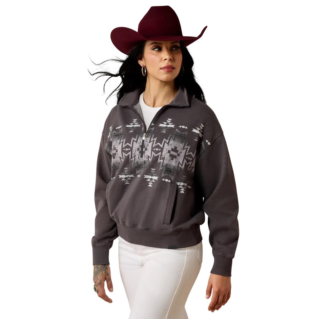 Ariat Ladies Fern 1/2 Zip Black Acid Wash Sweatshirt 10080670 front