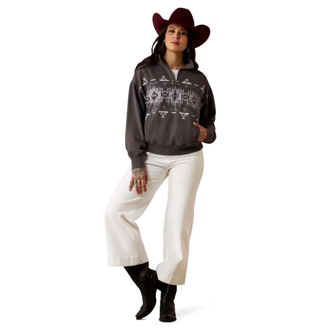Ariat Ladies Fern 1/2 Zip Black Acid Wash Sweatshirt 10080670 full
