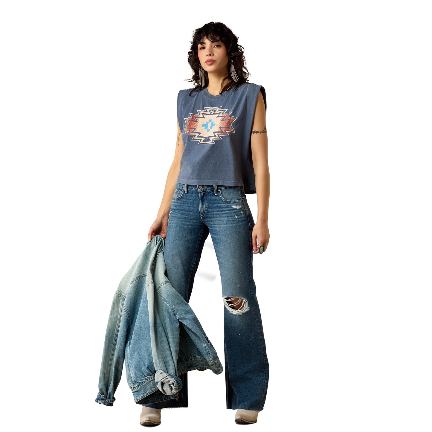 Ariat Ladies Lakeside Geo Faded Navy T-Shirt 10082167
