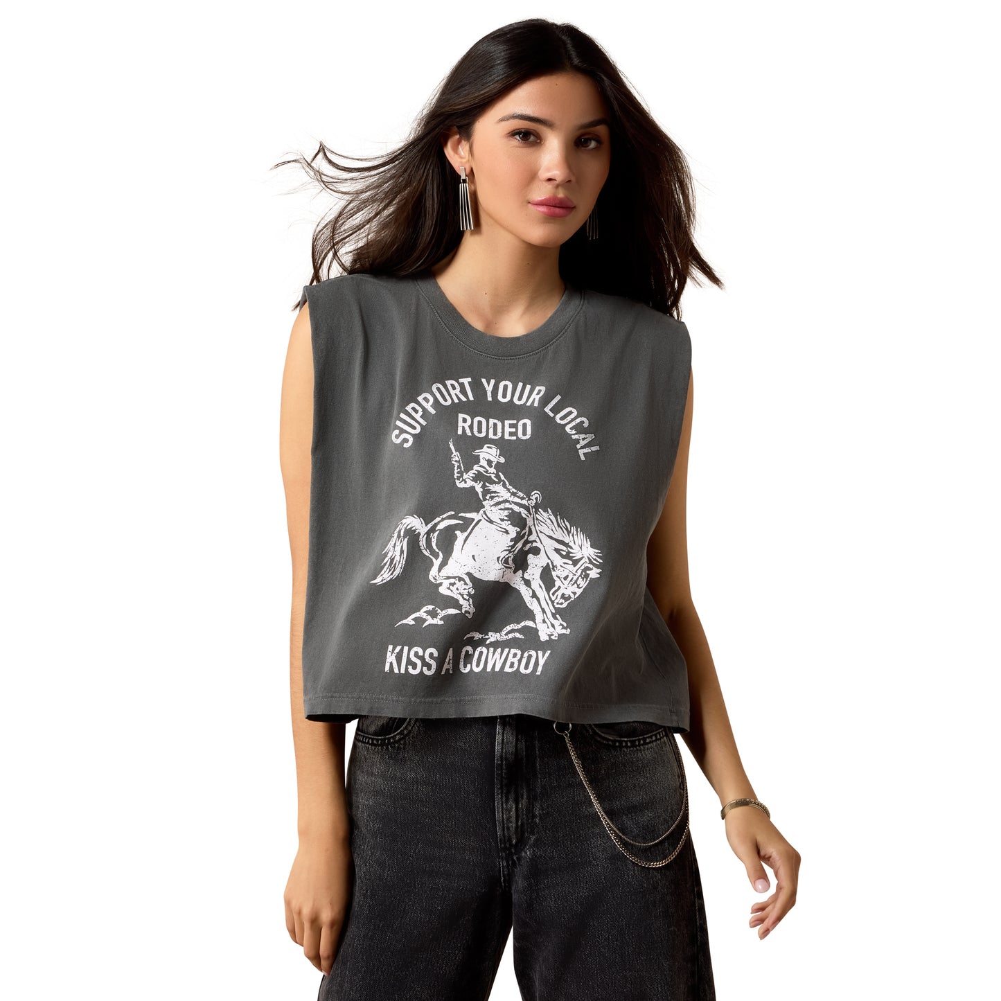 Ariat Ladies Kiss A Cowboy Faded Black T-Shirt 10082172