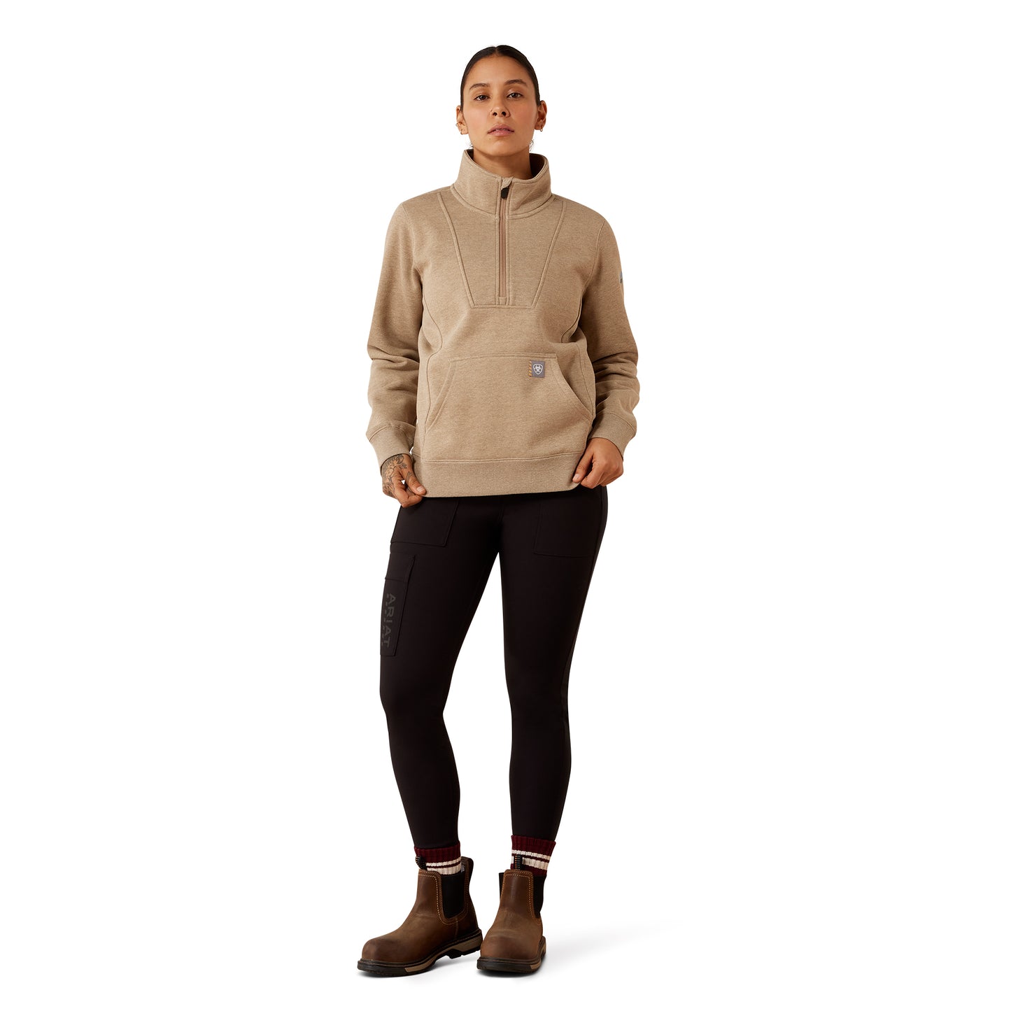 Ariat Ladies Rebar Traverse Funnel Neck Oatmeal Heather Sweatshirt 10078823