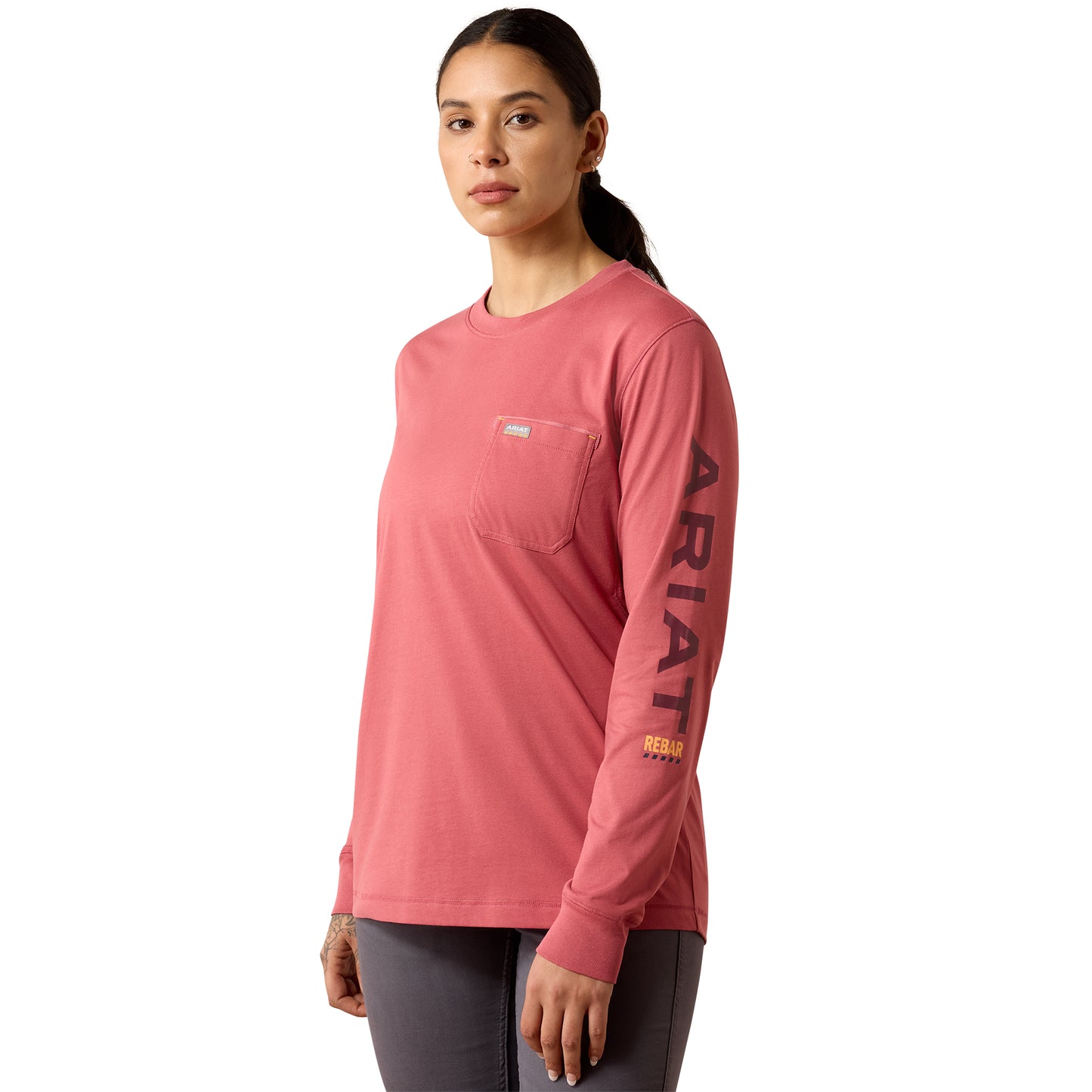 Ariat Ladies Mauvewood/Windsor Wine Rebar Workman Logo T-Shirt 10078974