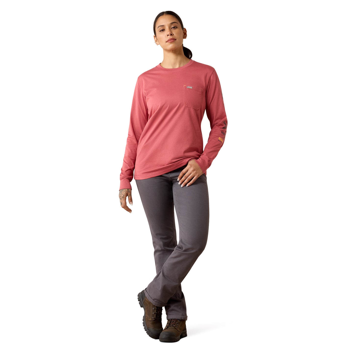 Ariat Ladies Mauvewood/Windsor Wine Rebar Workman Logo T-Shirt 10078974