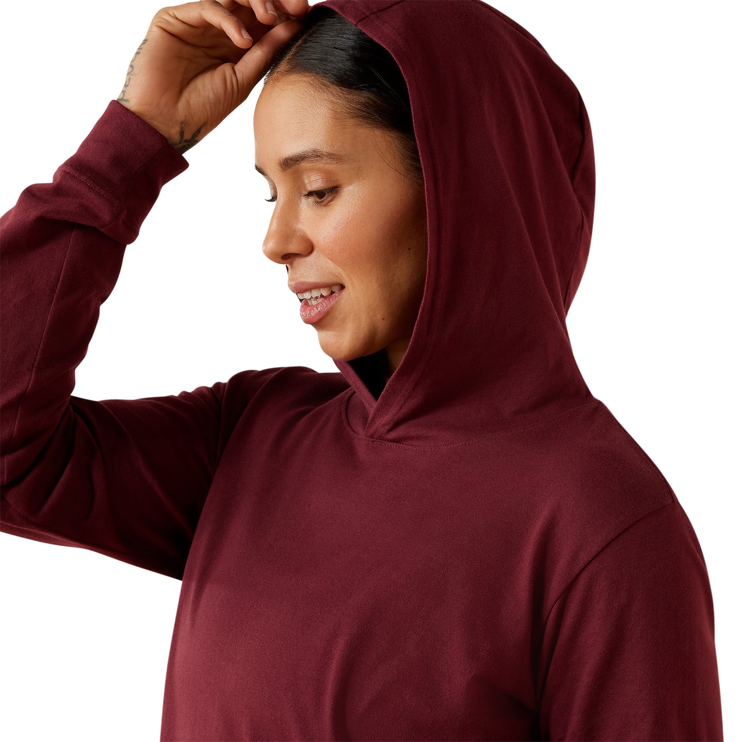 Ariat Ladies Rebar Windsor Wine Cotton Strong Hooded T-Shirt 10079012