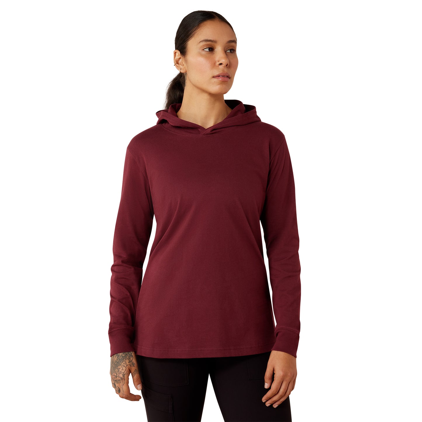 Ariat Ladies Rebar Windsor Wine Cotton Strong Hooded T-Shirt 10079012