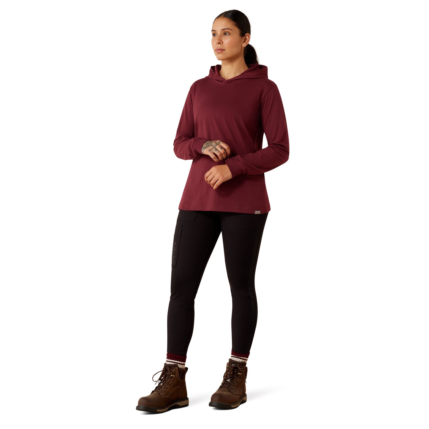 Ariat Ladies Rebar Windsor Wine Cotton Strong Hooded T-Shirt 10079012