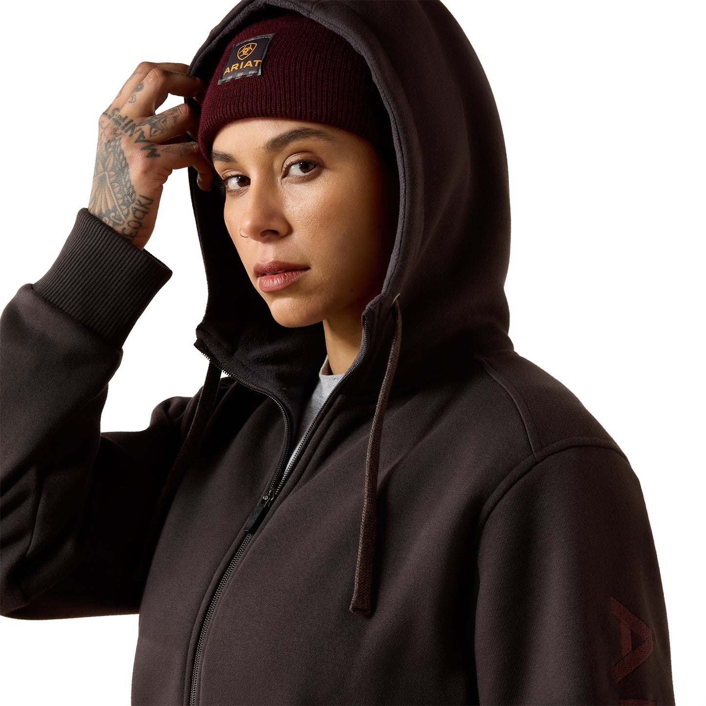 Ariat Ladies Rebar Espresso All-Weather Full Zip Hoodie 10079174